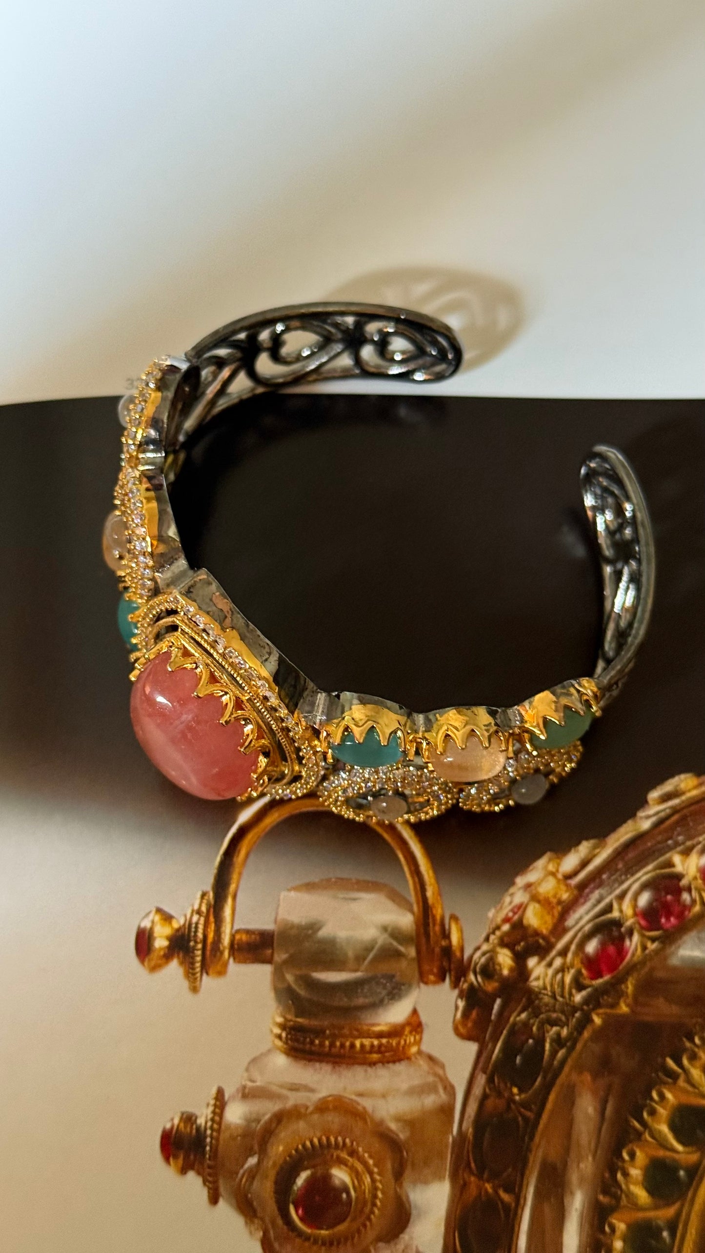 Saffron doublet & navratna bracelet