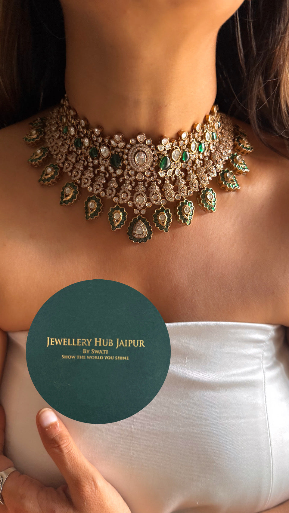 Emerald moissanite Victorian polki choker