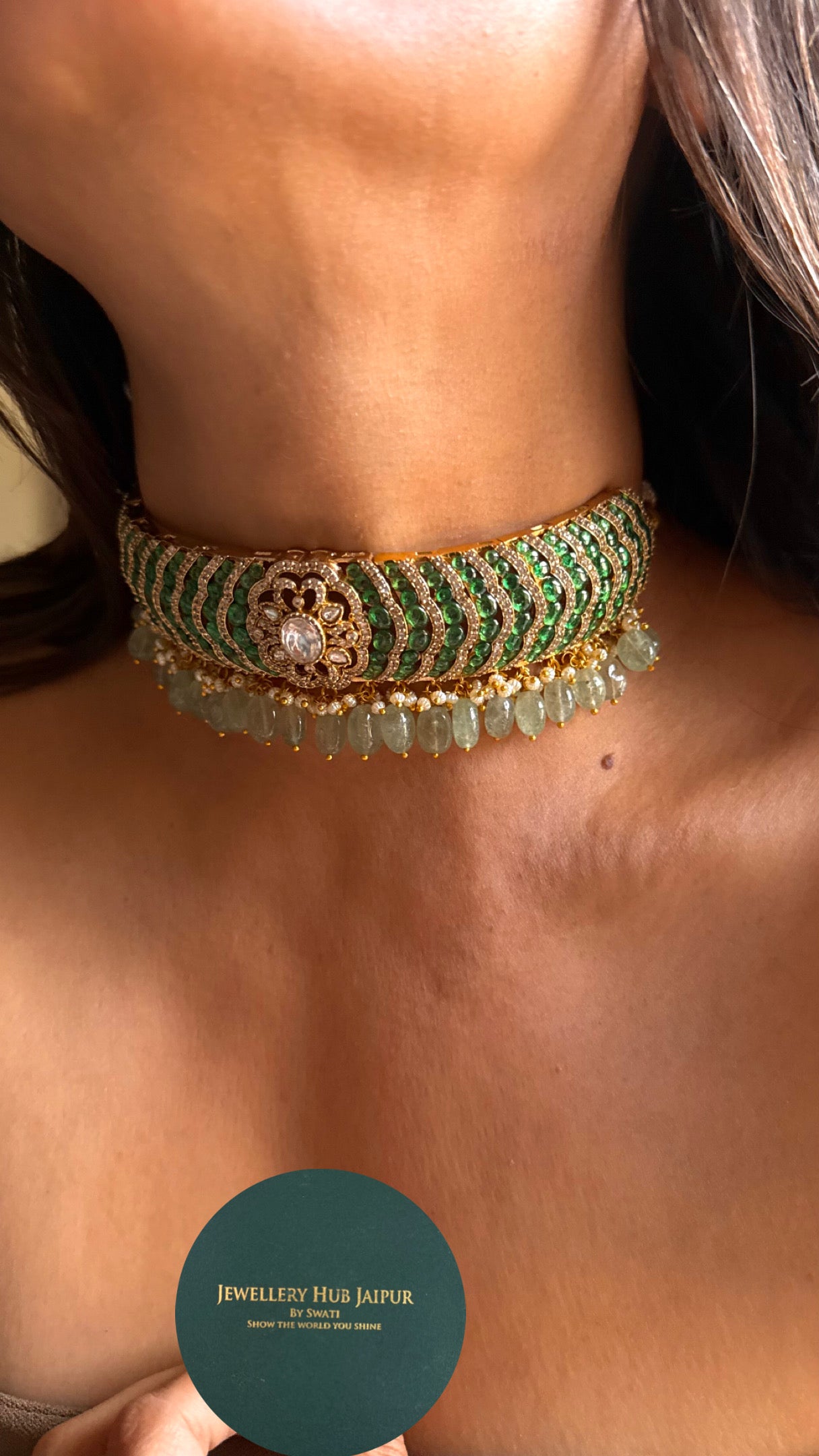 Emerald floral real moissanite choker Necklace