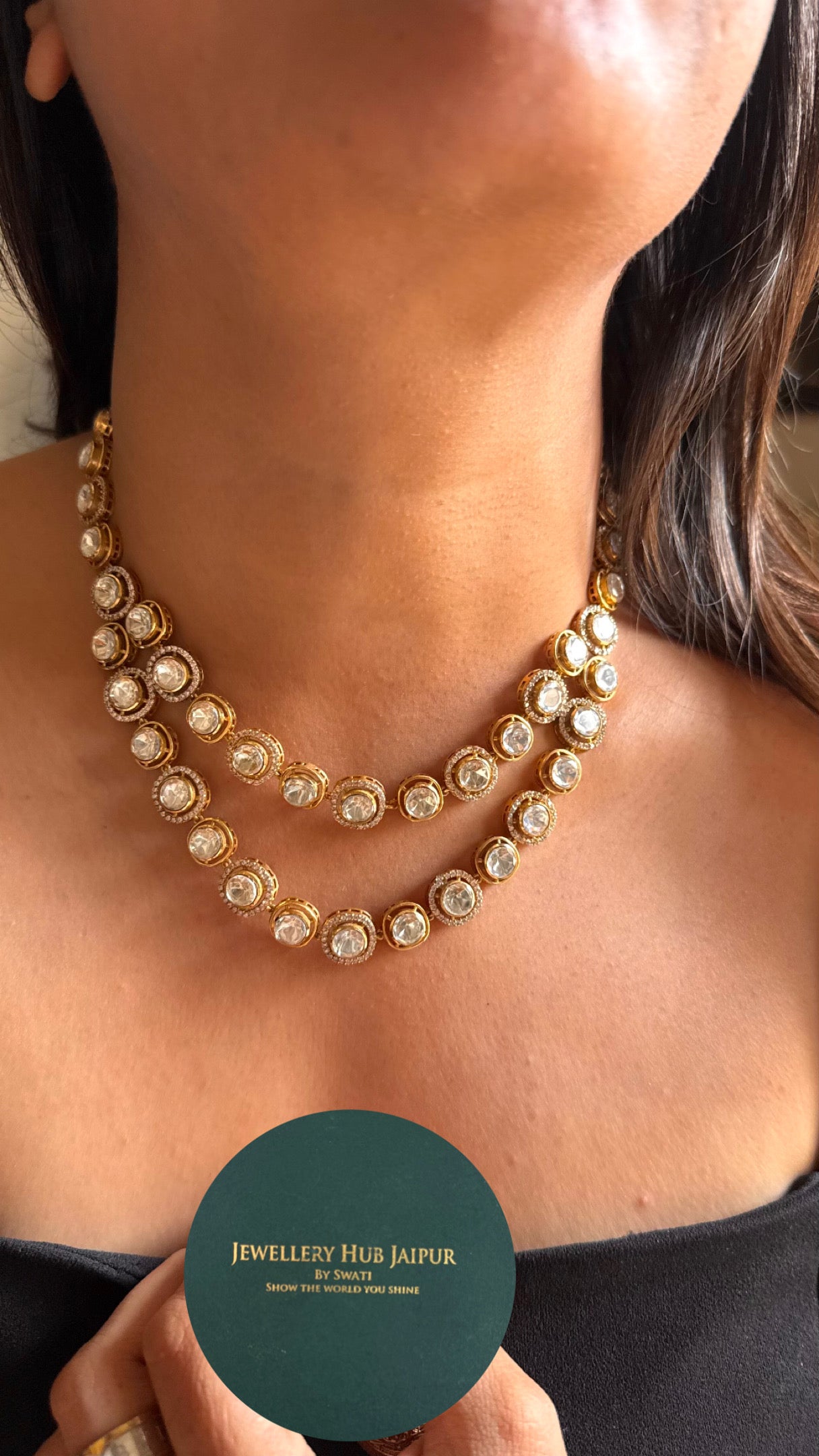 Uncut polki dual line Necklace