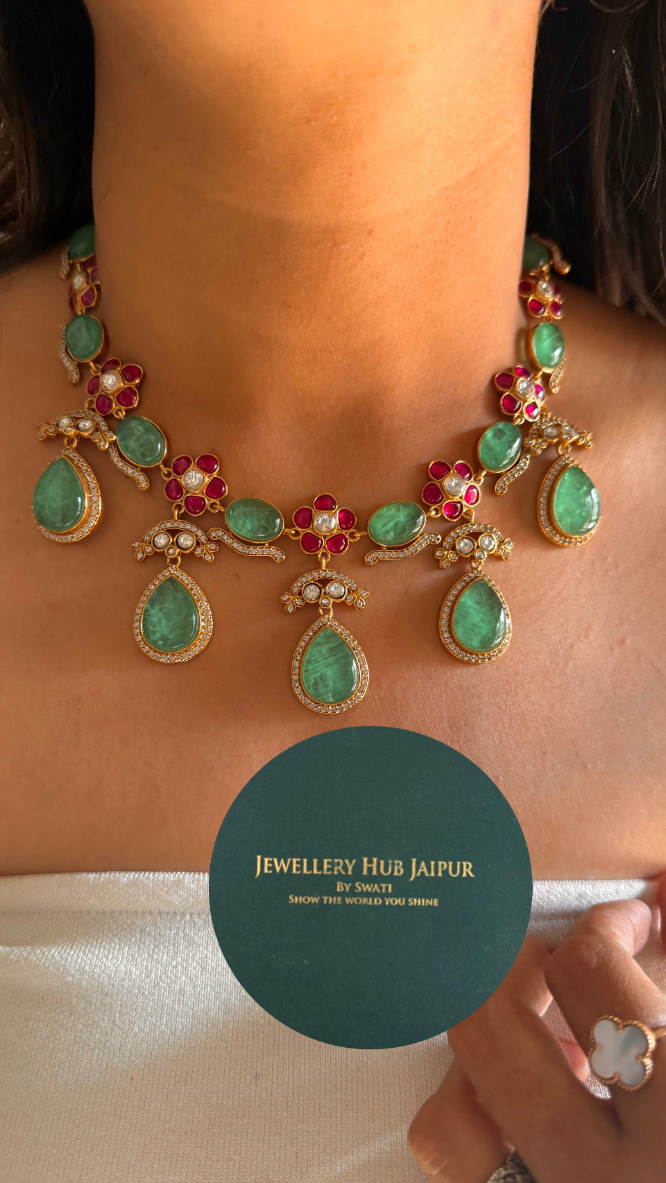 Mint rani pink floral Amrapali necklace