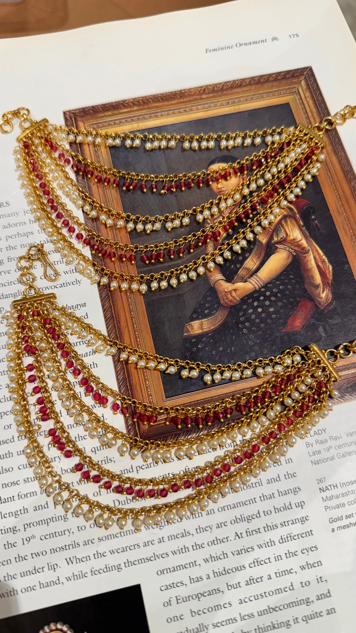 Ruby & Pearl Drop Five Layer Earchain