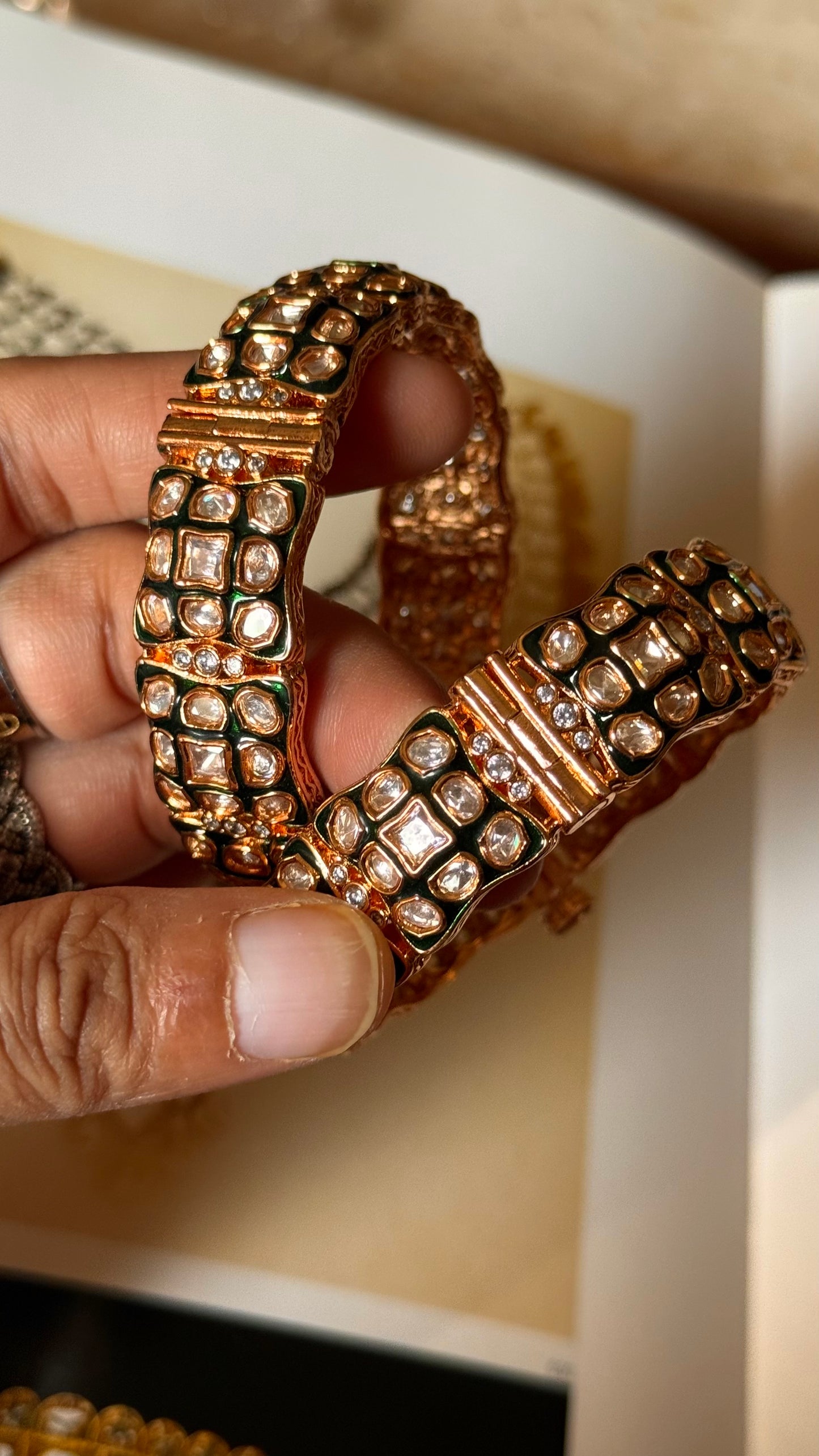 Emerald meenakari polki  bangles