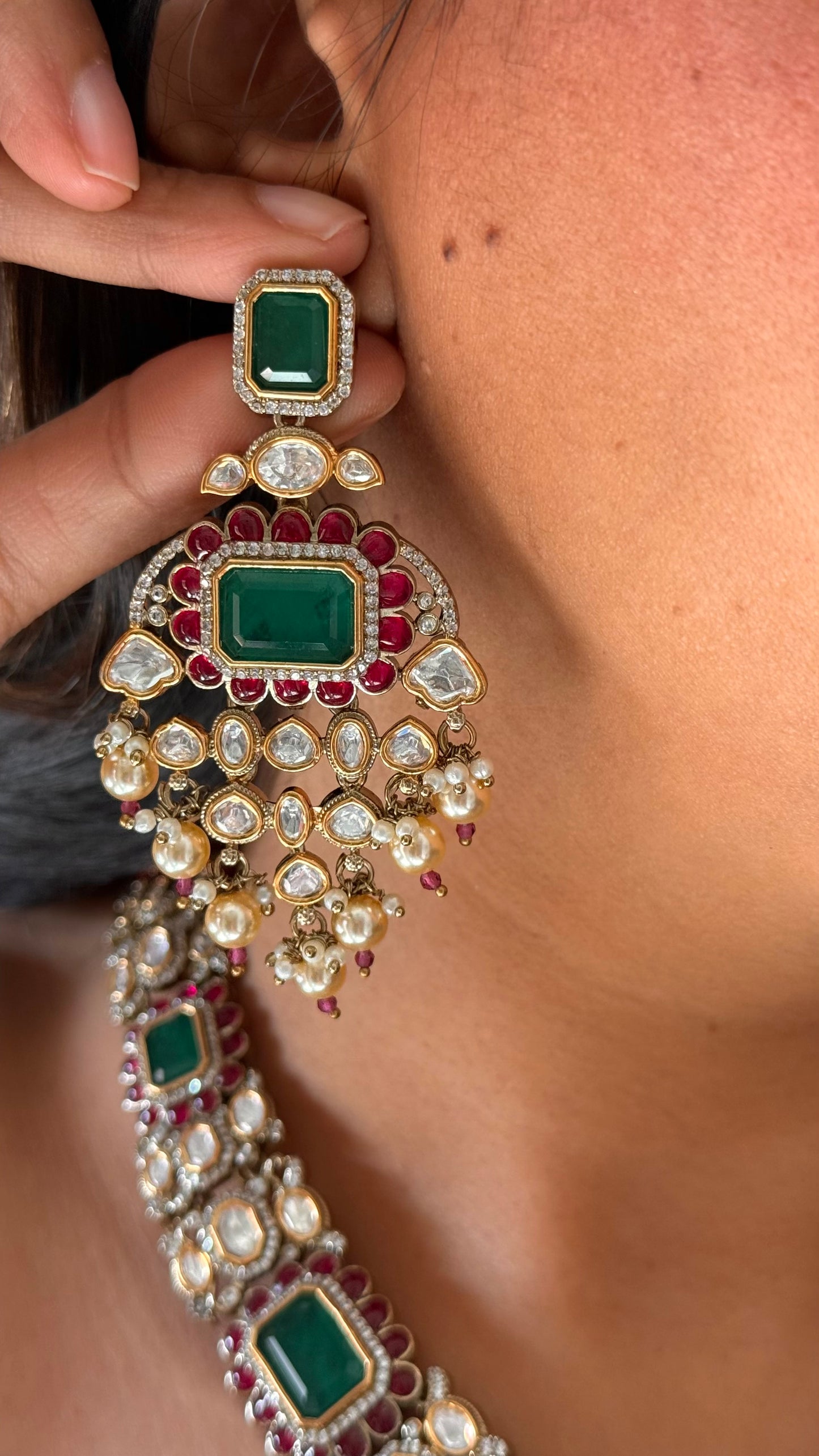 Emerald &Rani pink necklace