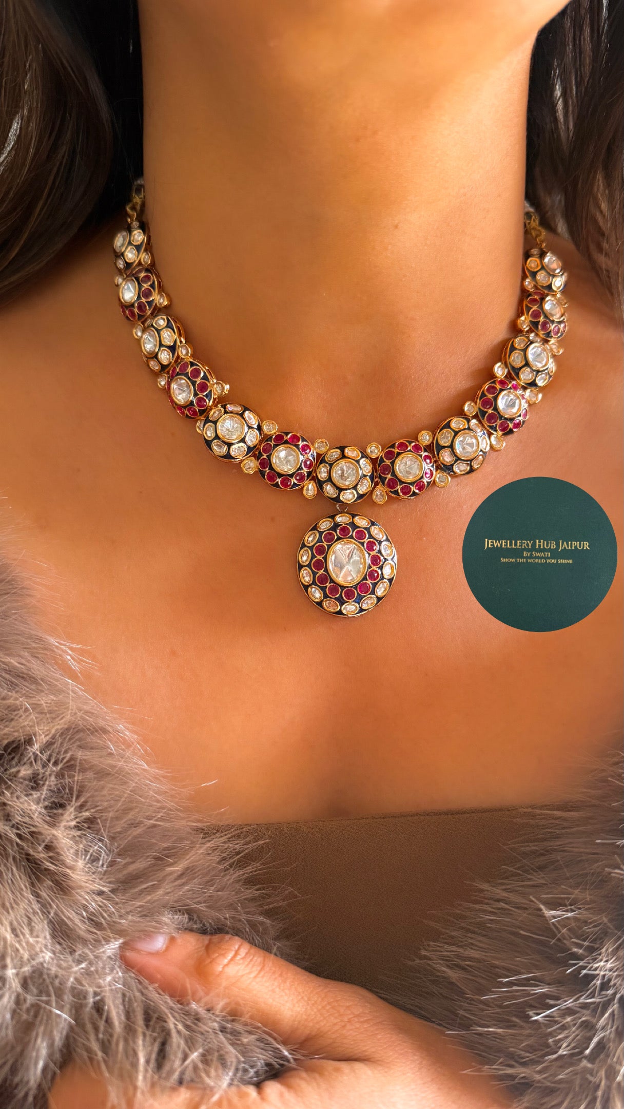 Sapphire & ruby meenakari necklace