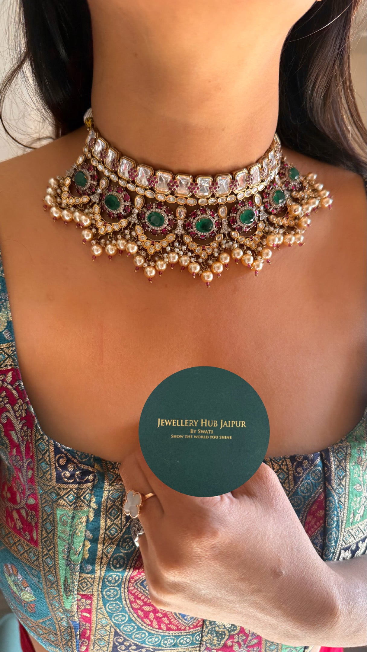 Rani pink & emerald floral designer choker