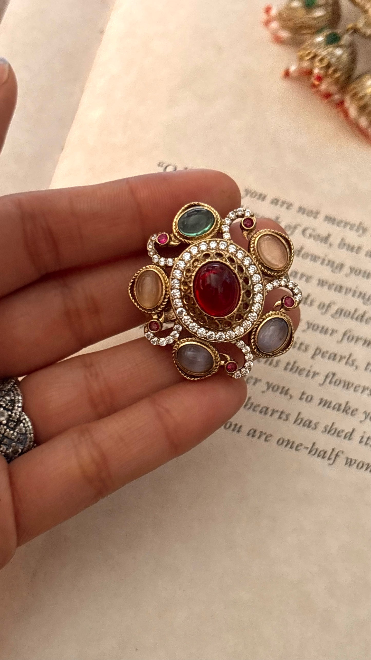 sabya inspired ruby mix polki ring