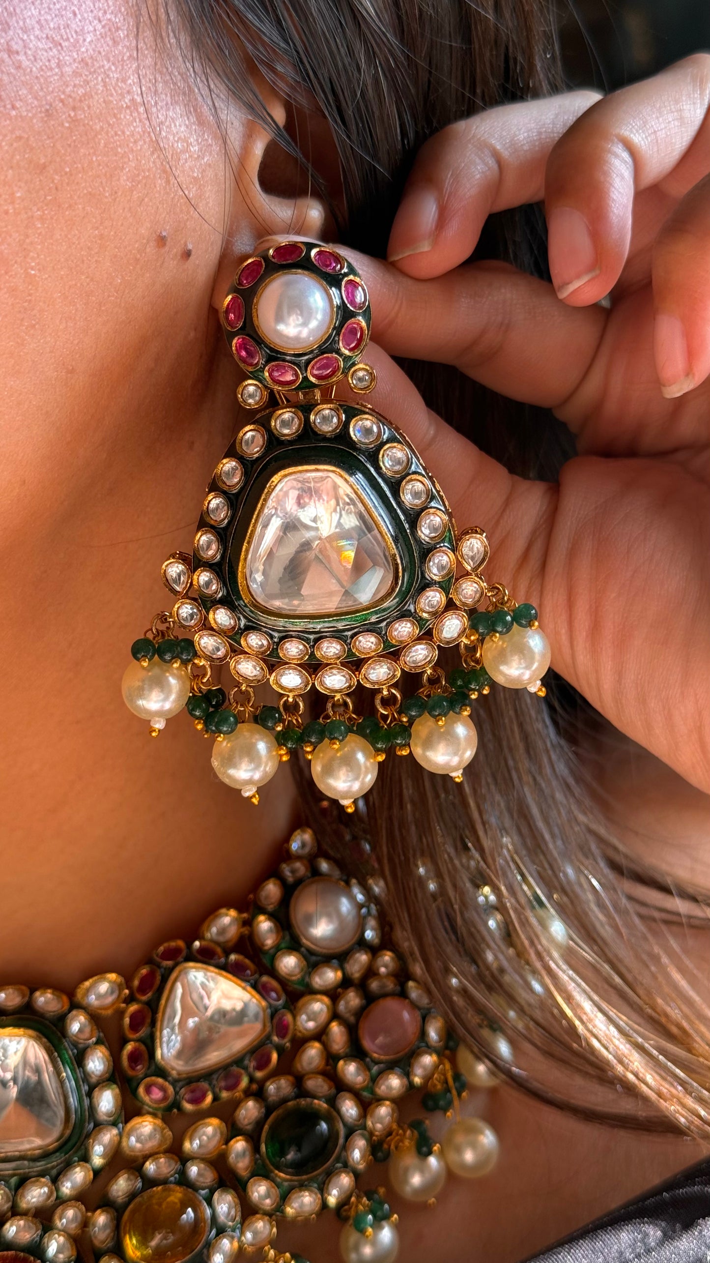 Heritage uncut polki meenakari navratna necklace