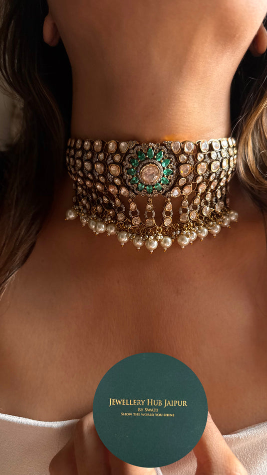Turquoise takkar peeli polki Victorian necklace