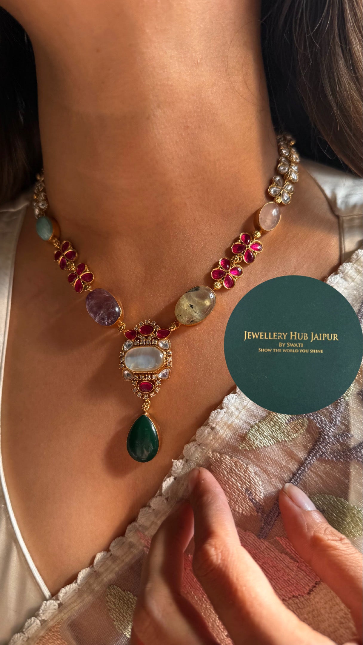 Mother of pearl mix stone Amrapali Necklace