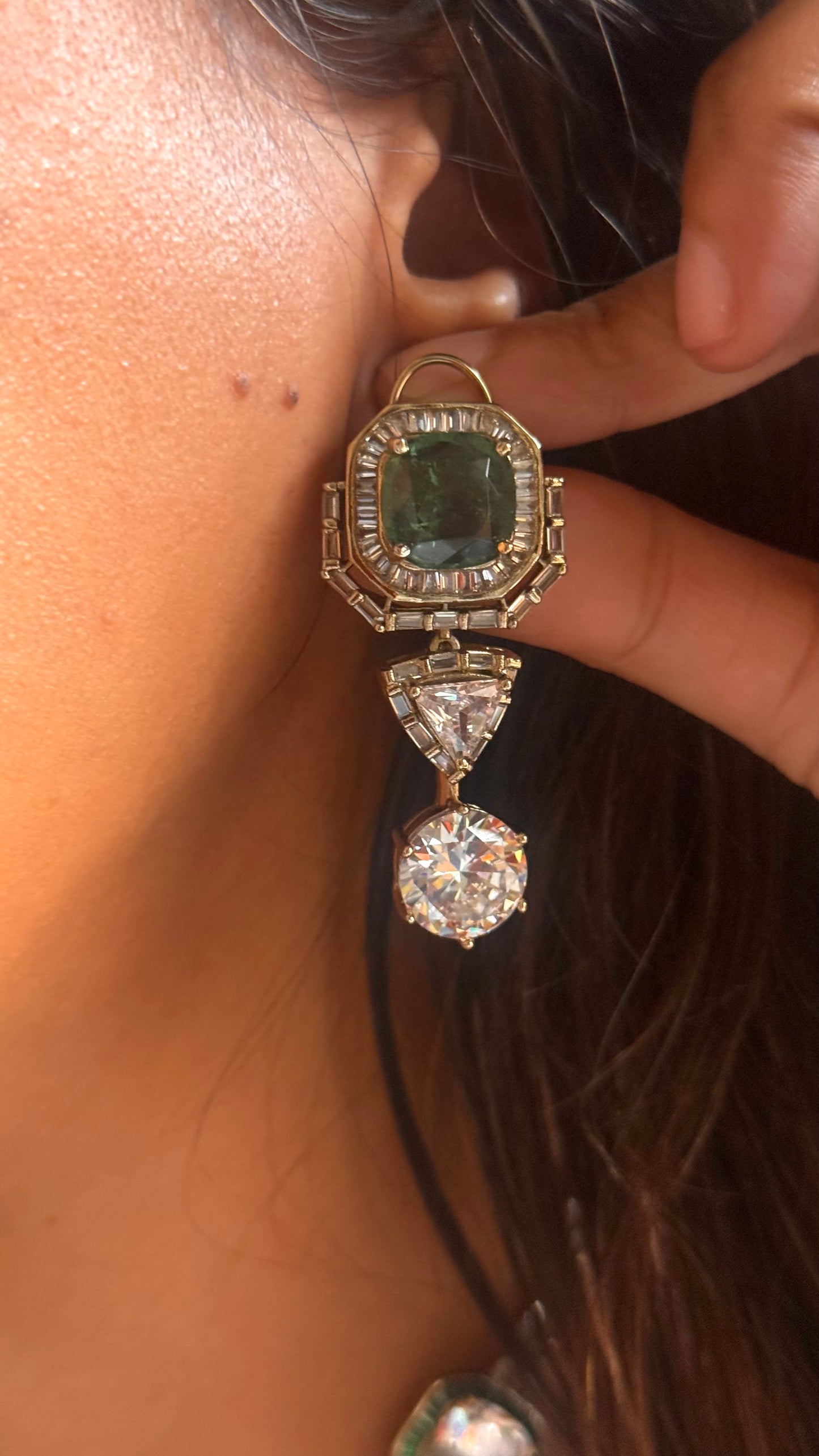 Mint doublet with cz diamond minimalist set