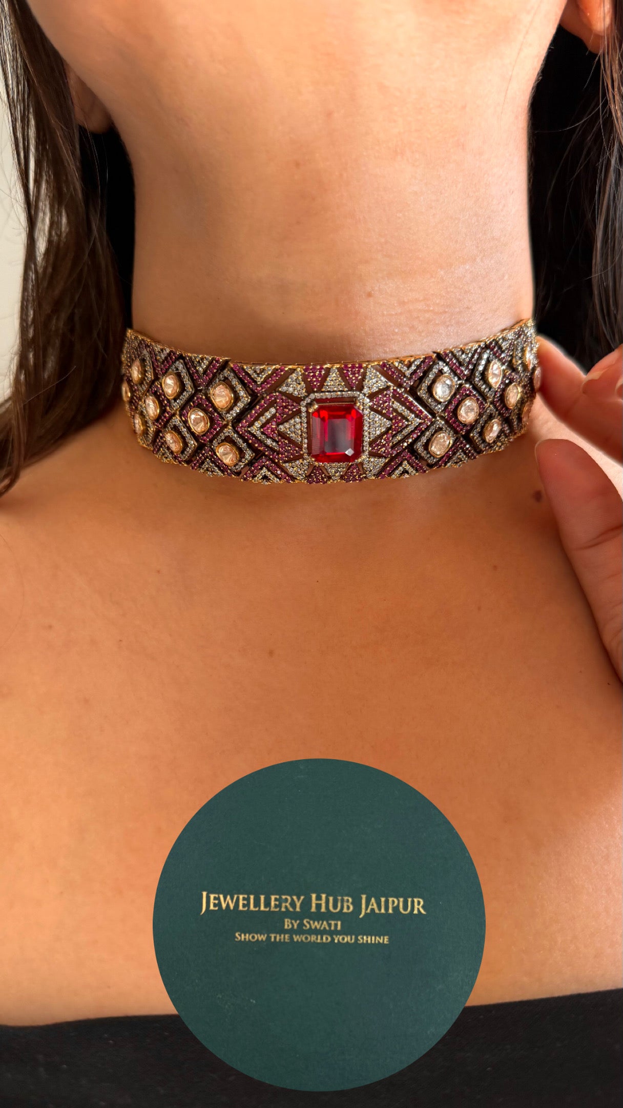 Rani  ruby peeli polki designer choker set