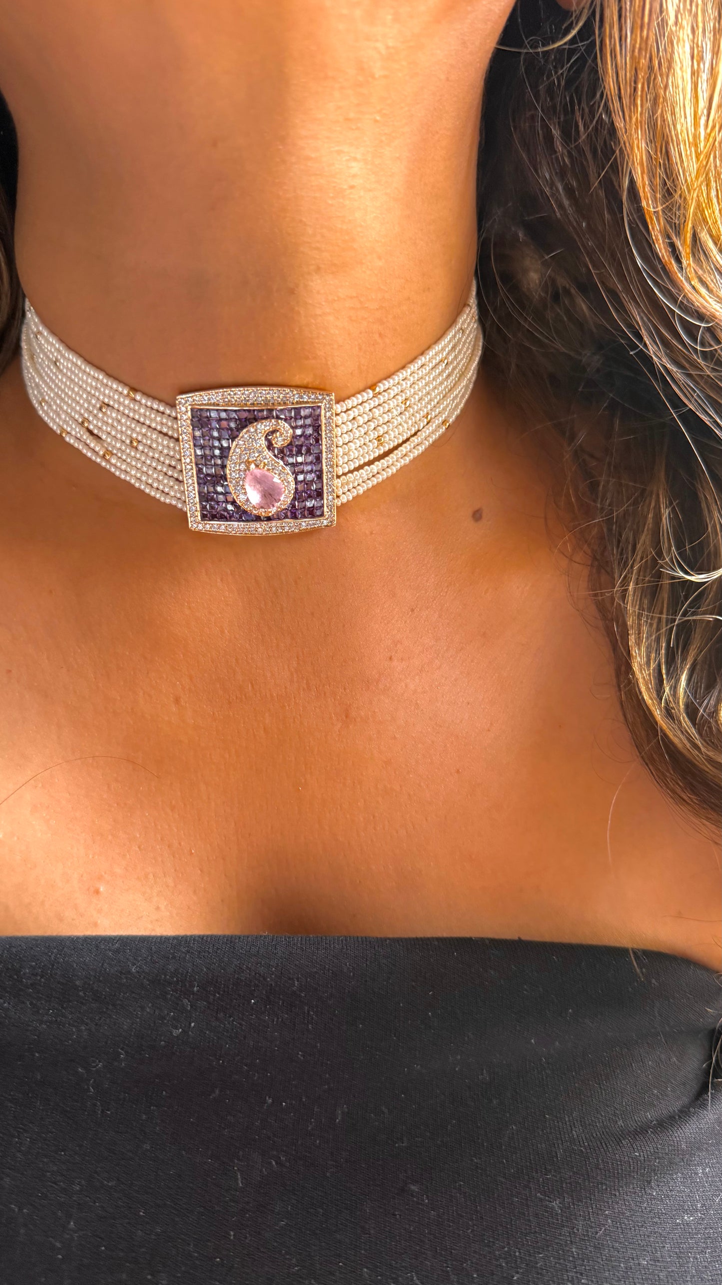 Madhubani Ambi designer Tanzanite & Rose Quartz Choker