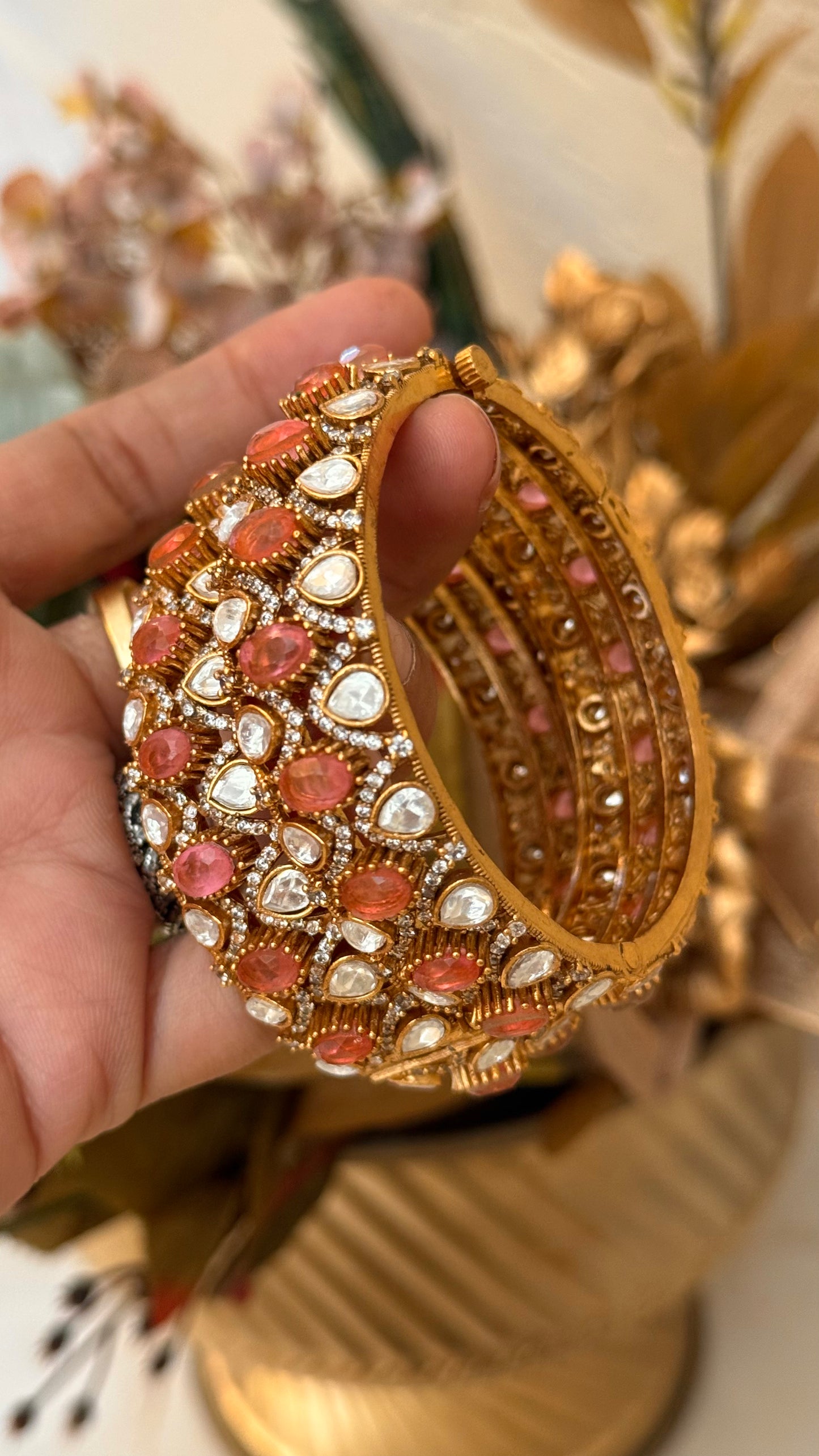 Rose Quartz Moissanite Victorian Bangles