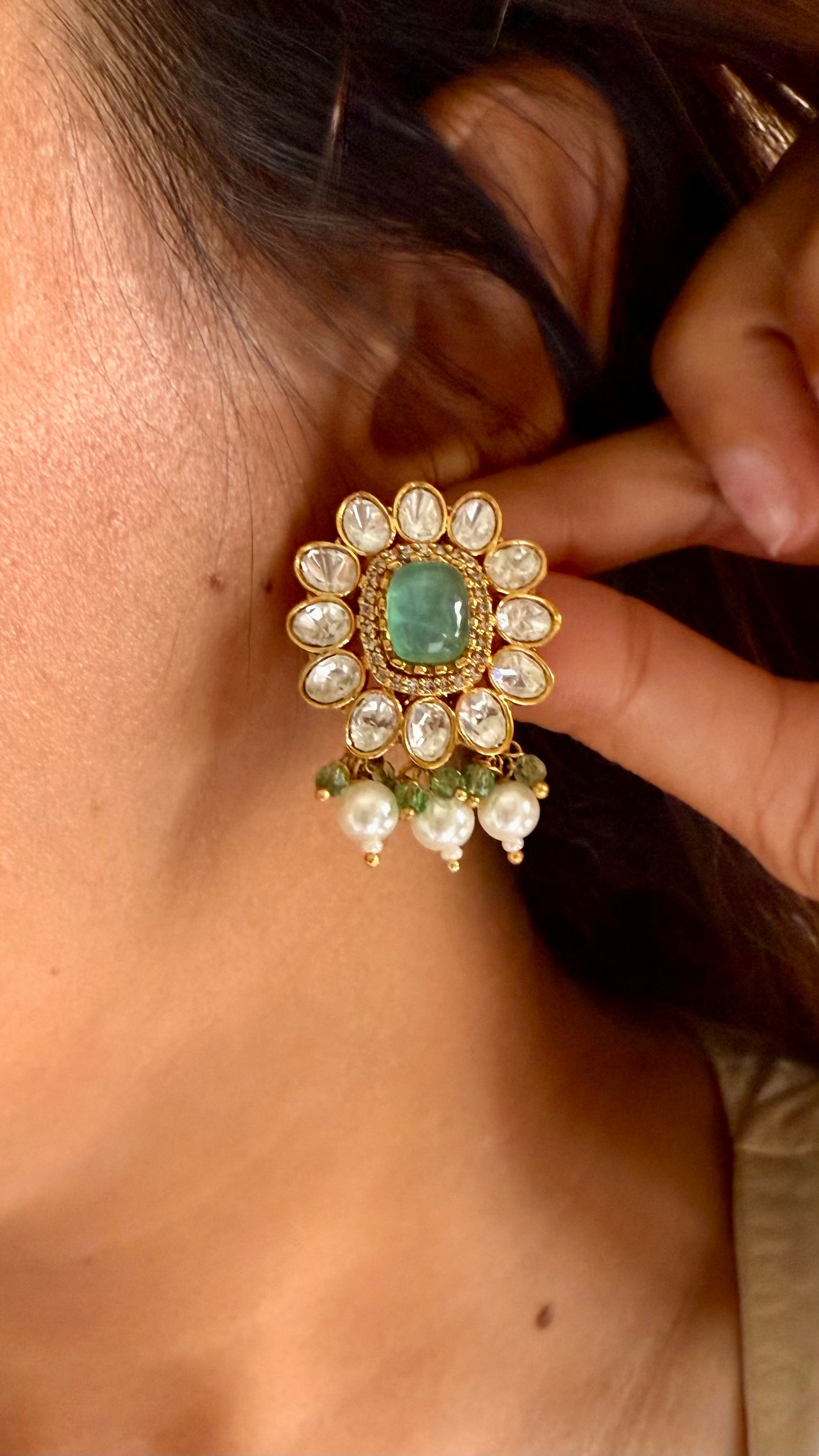 Mint Moissanite pearl necklace