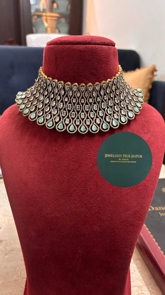 Risha mint doublet and moissanite designer choker set