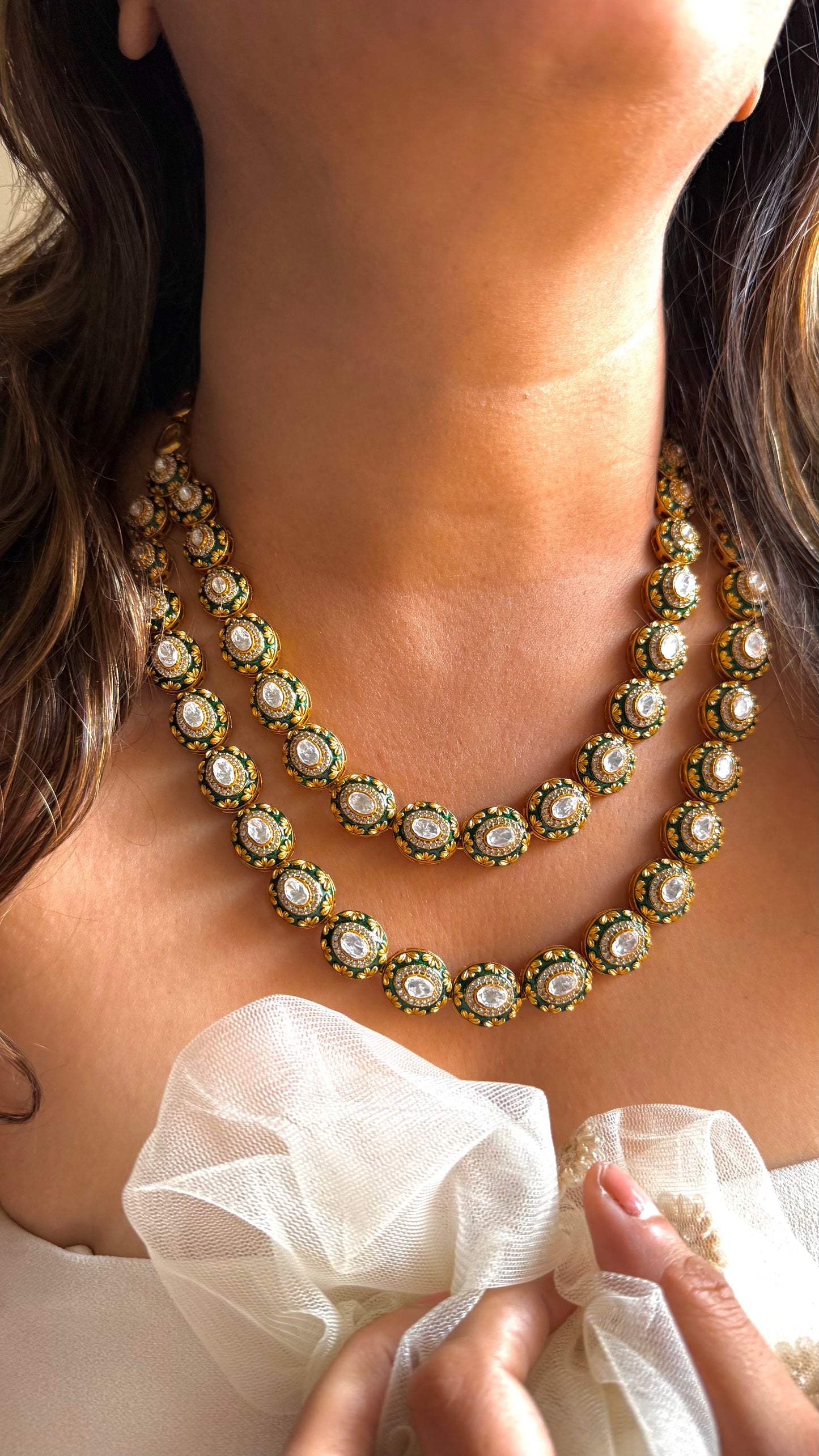 Dual Line Meenakari Designer Polki Necklace with Nakshi