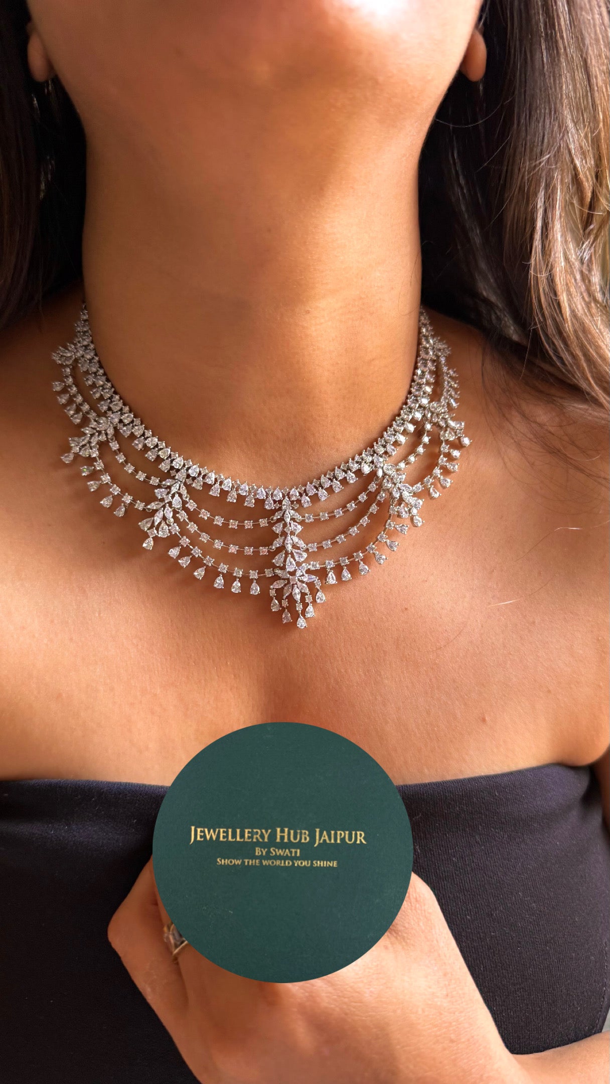 Elara cz diamond collar necklace set