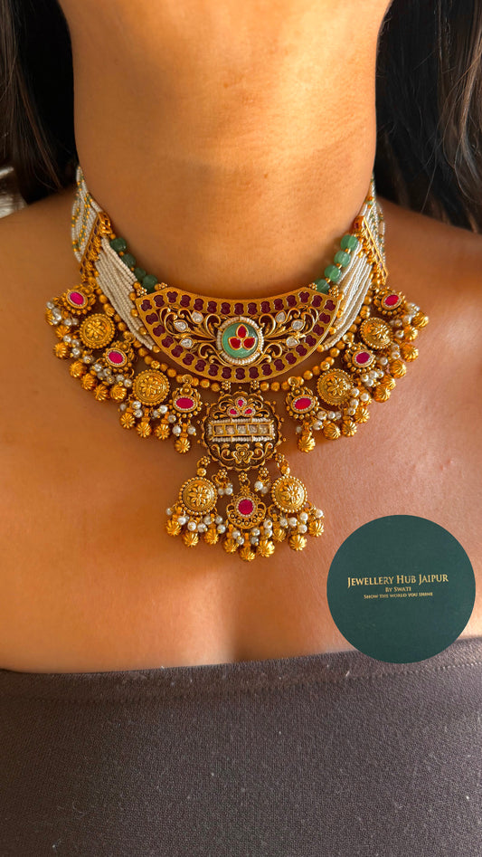 Designer royal inlay work heritage necklace