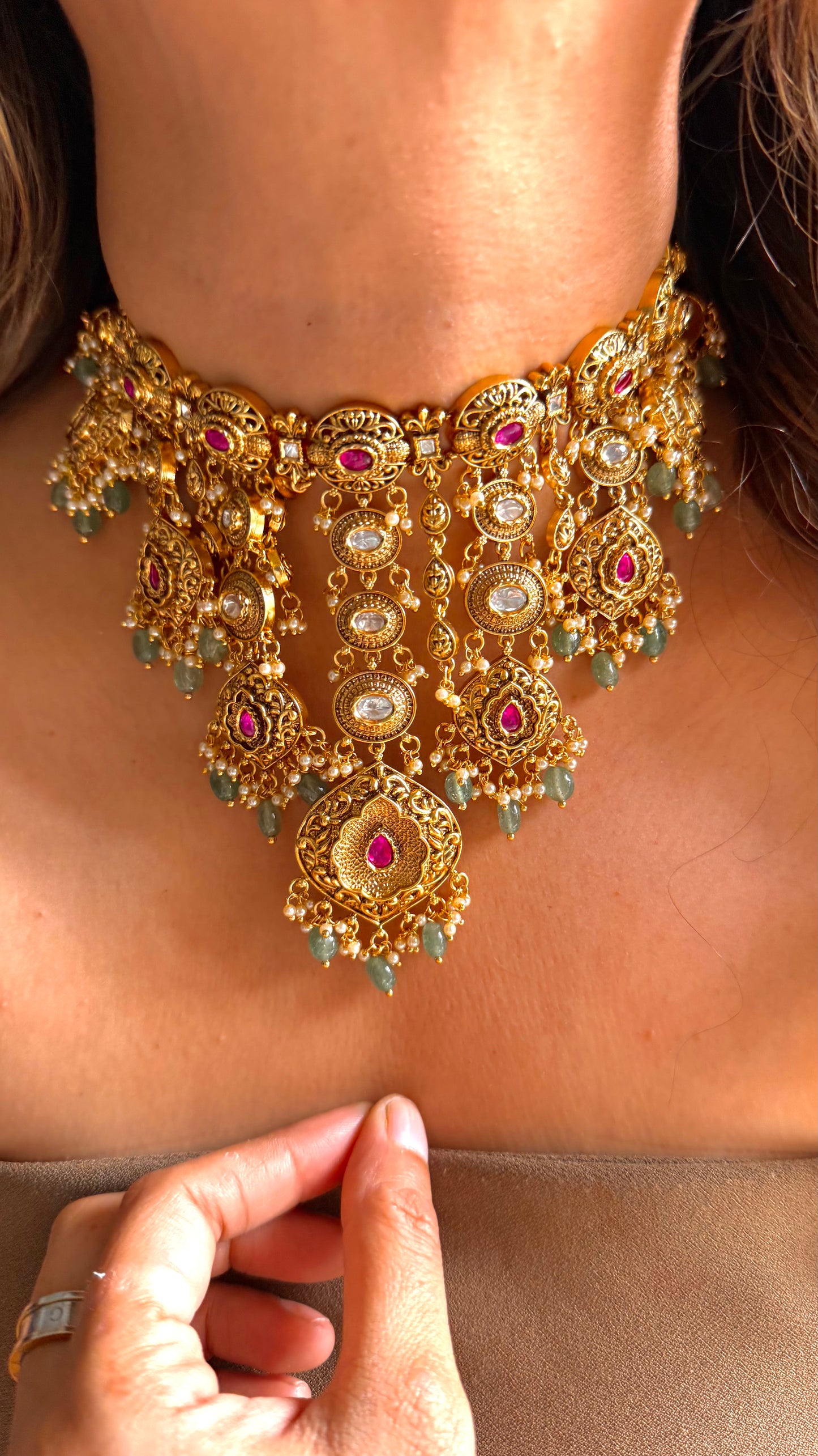 Paachi style polki oxidised gold royal aad