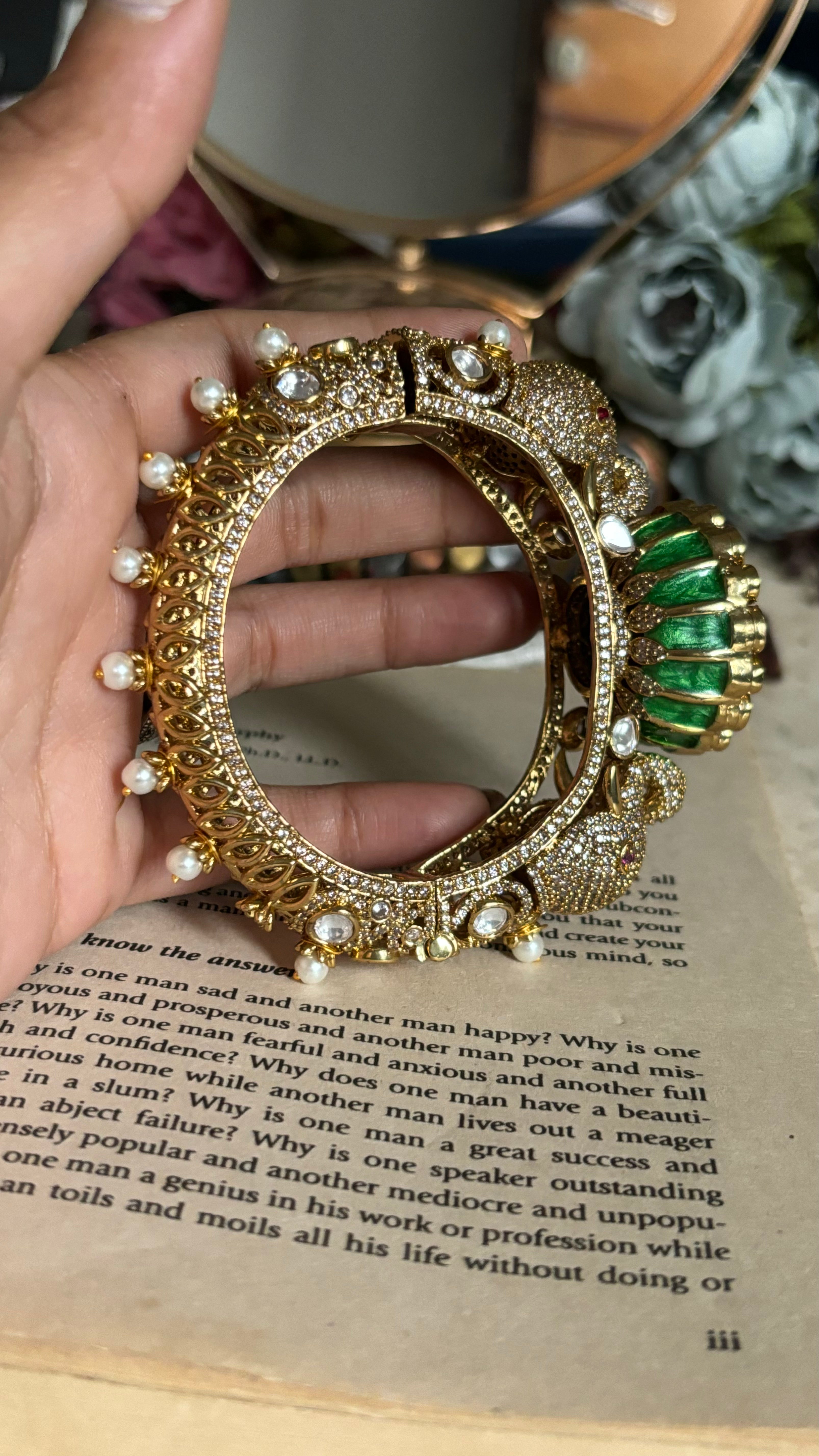 Gajanand bangles with emerald meena