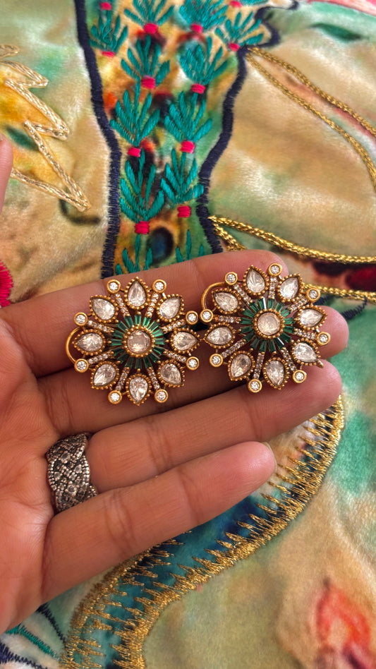 Emerald moissanite studs