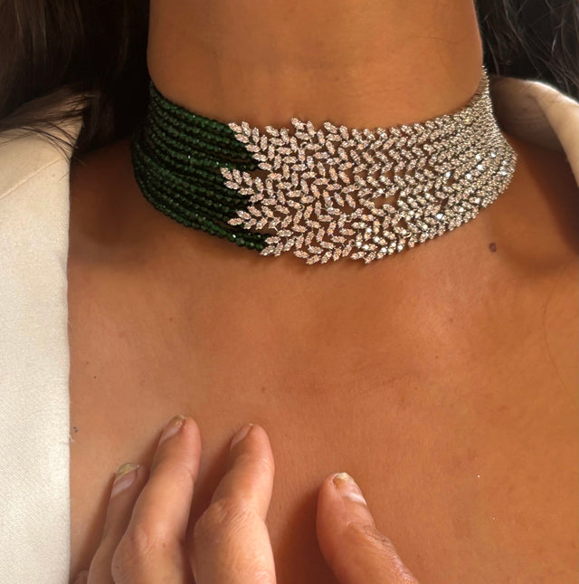 Emerald designer diamond choker