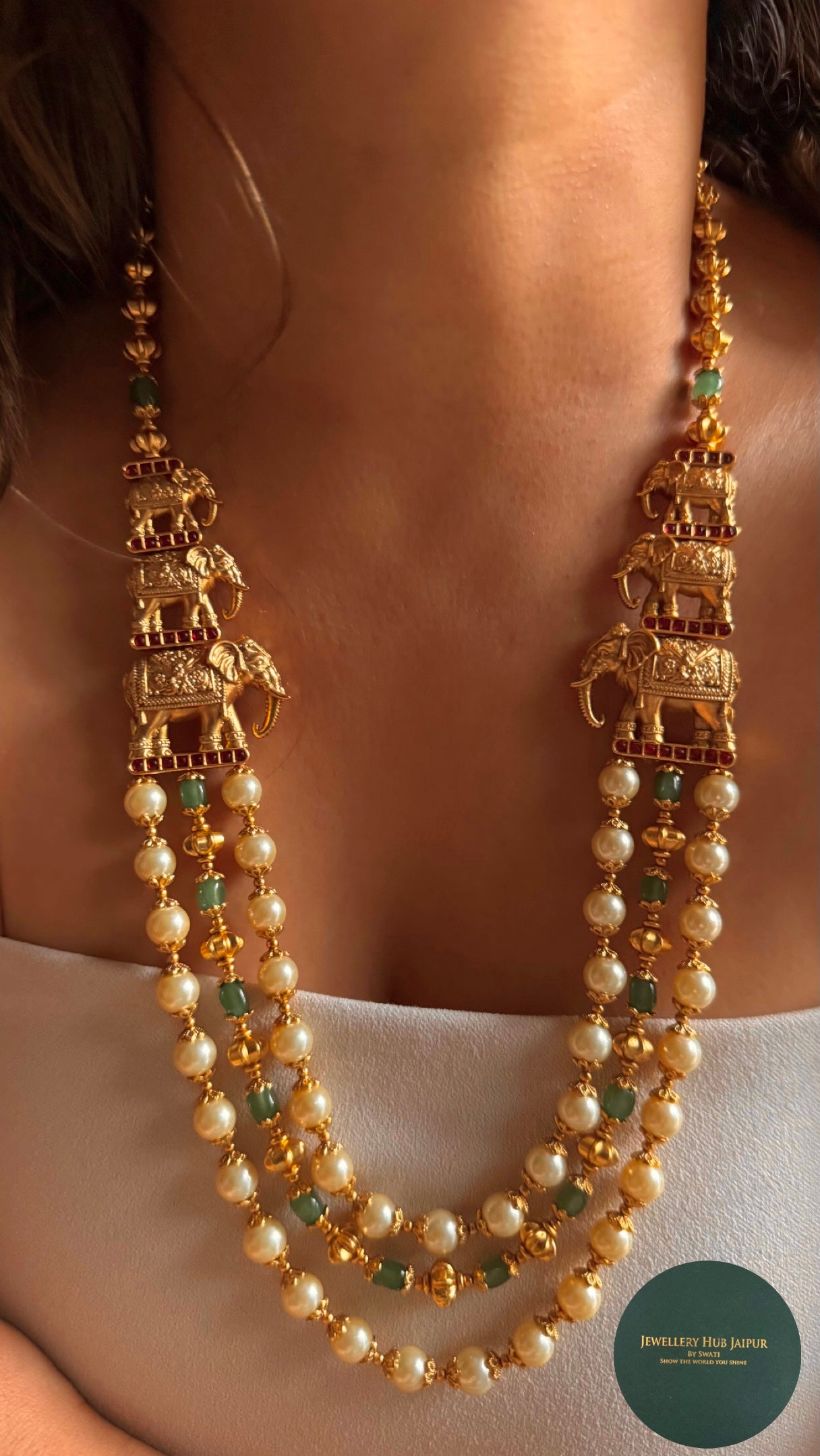 Gaj nakashi with triple layered pearl necklace
