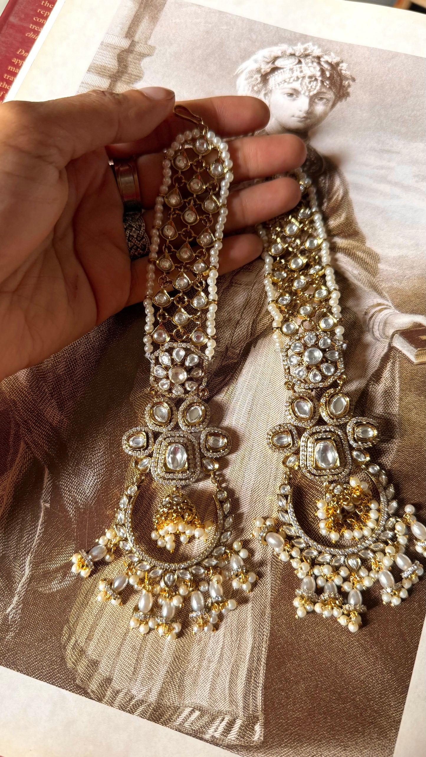 Mughal designs inspired polki Chandbali with kaanchain