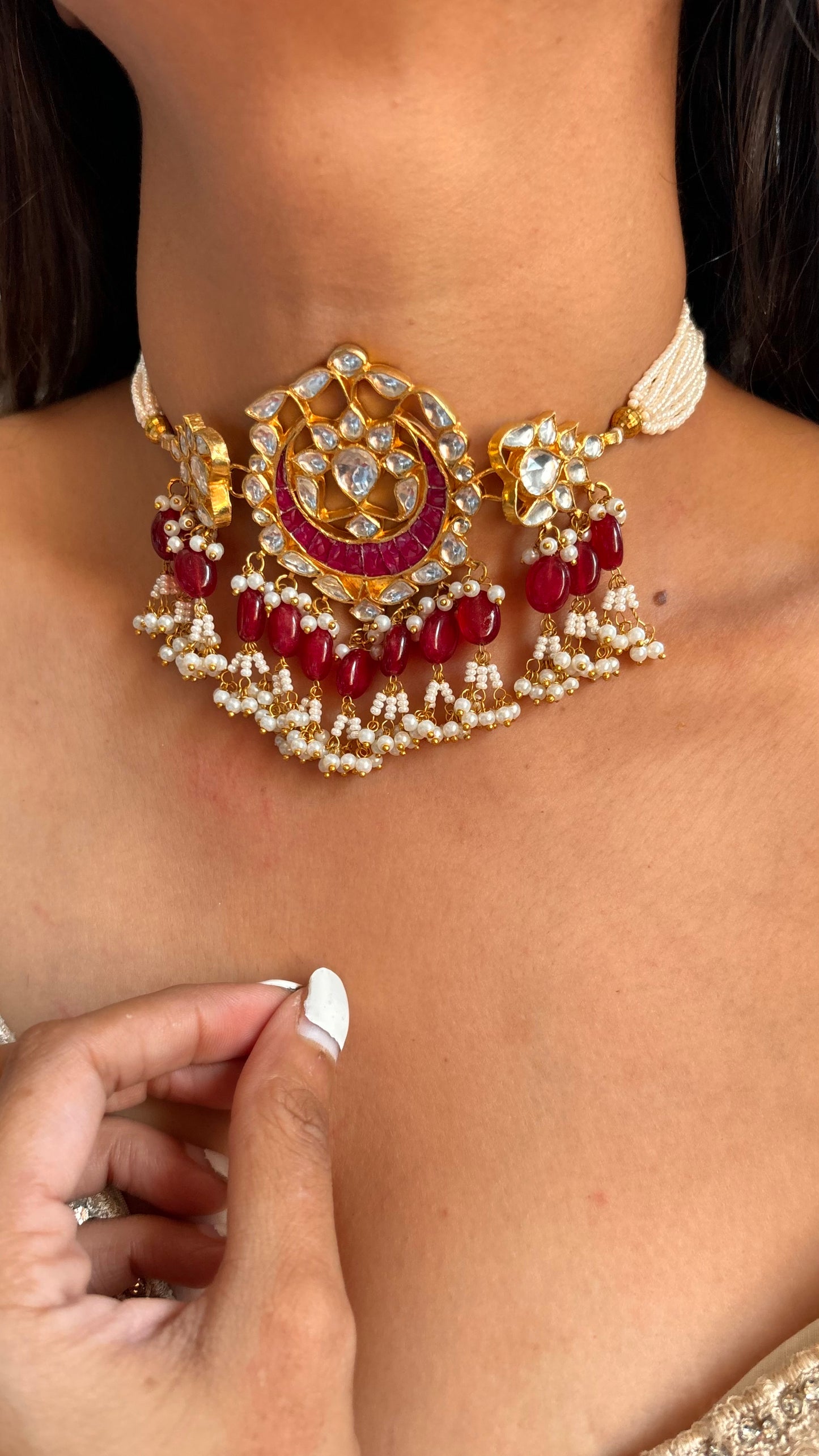 Ruby pachi Kundan choker necklace with earrings