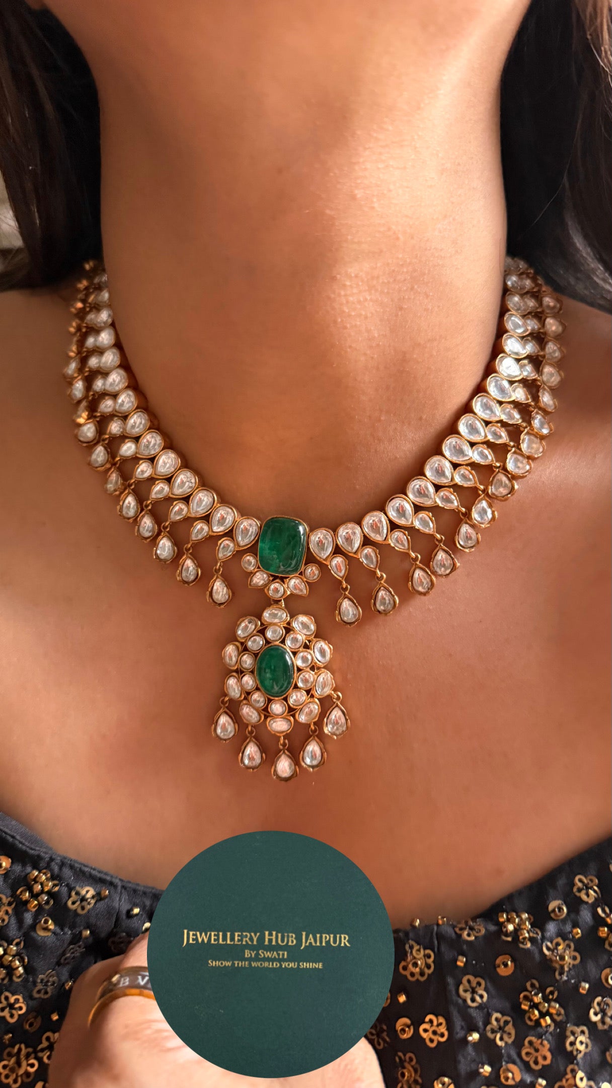 Emerald polki statement collar necklace