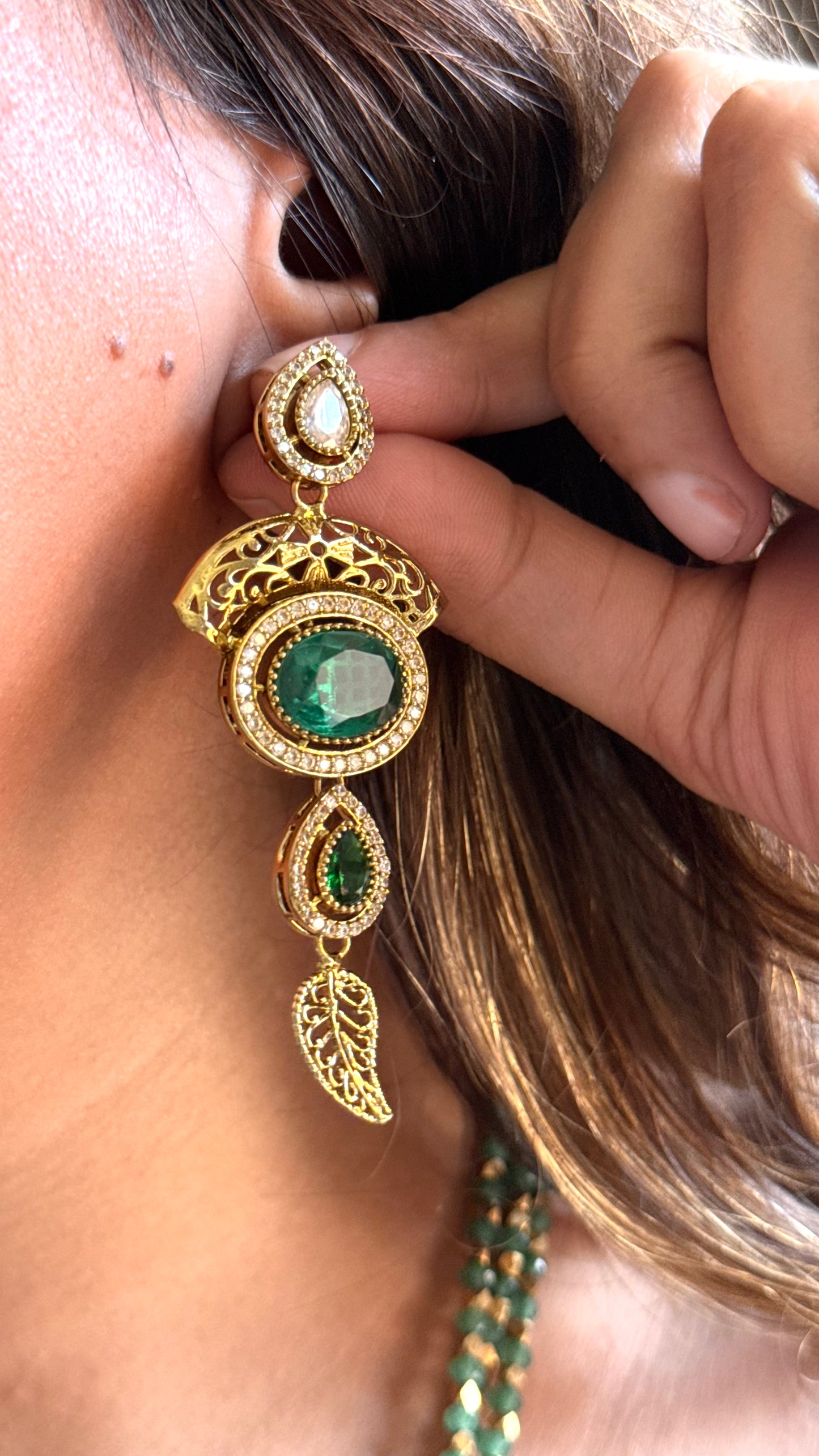Amrapali inspired emerald peacock long necklace