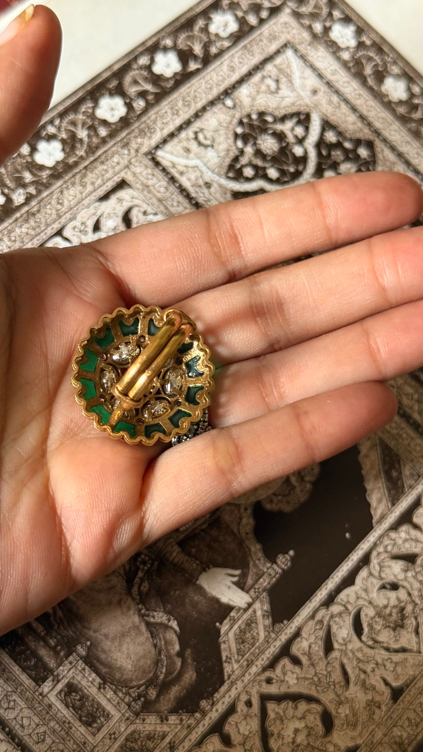 Emerald katdana floral moissanite adjustable ring