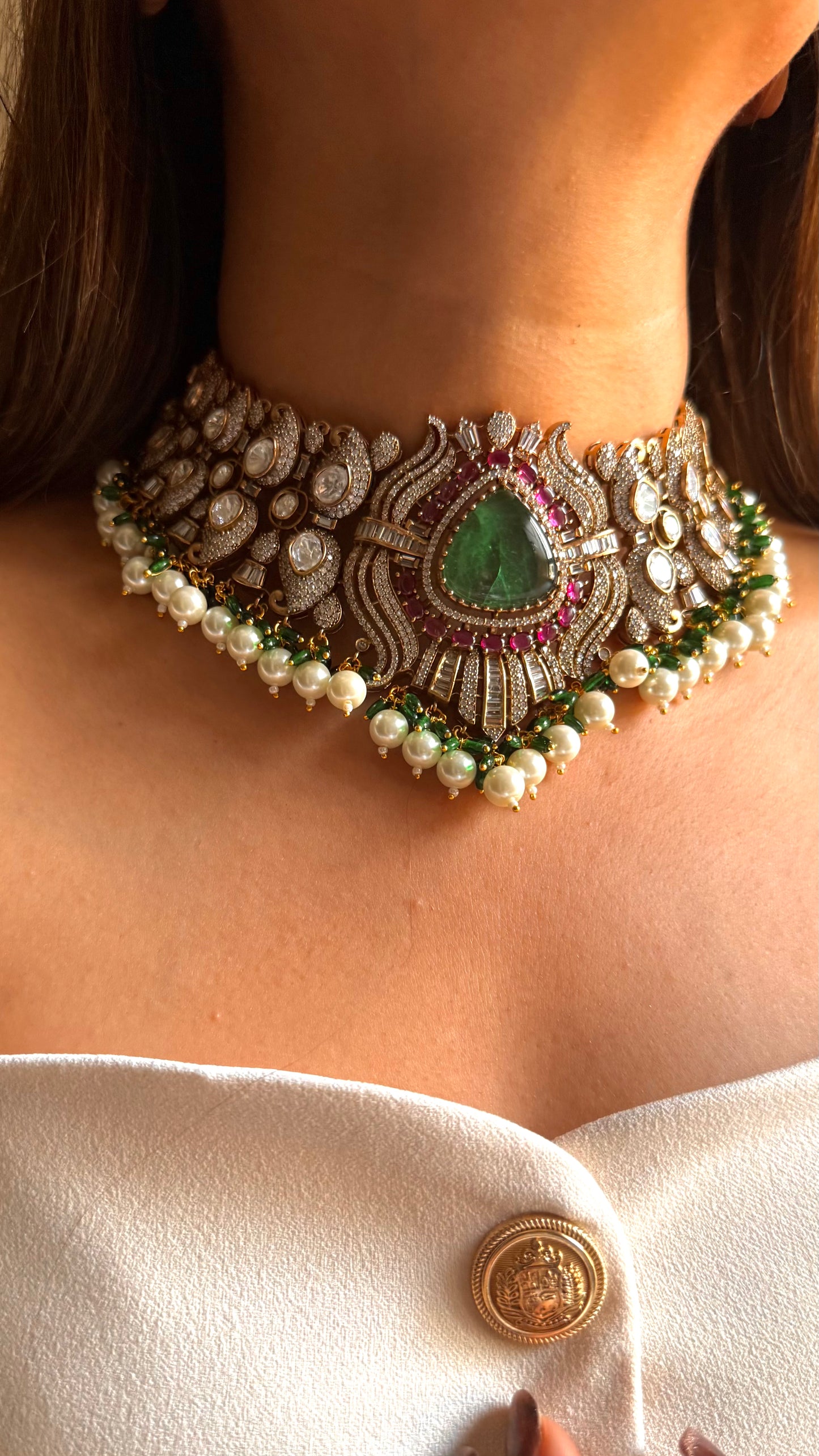 Mint doublet & ruby Moissanite lotus set