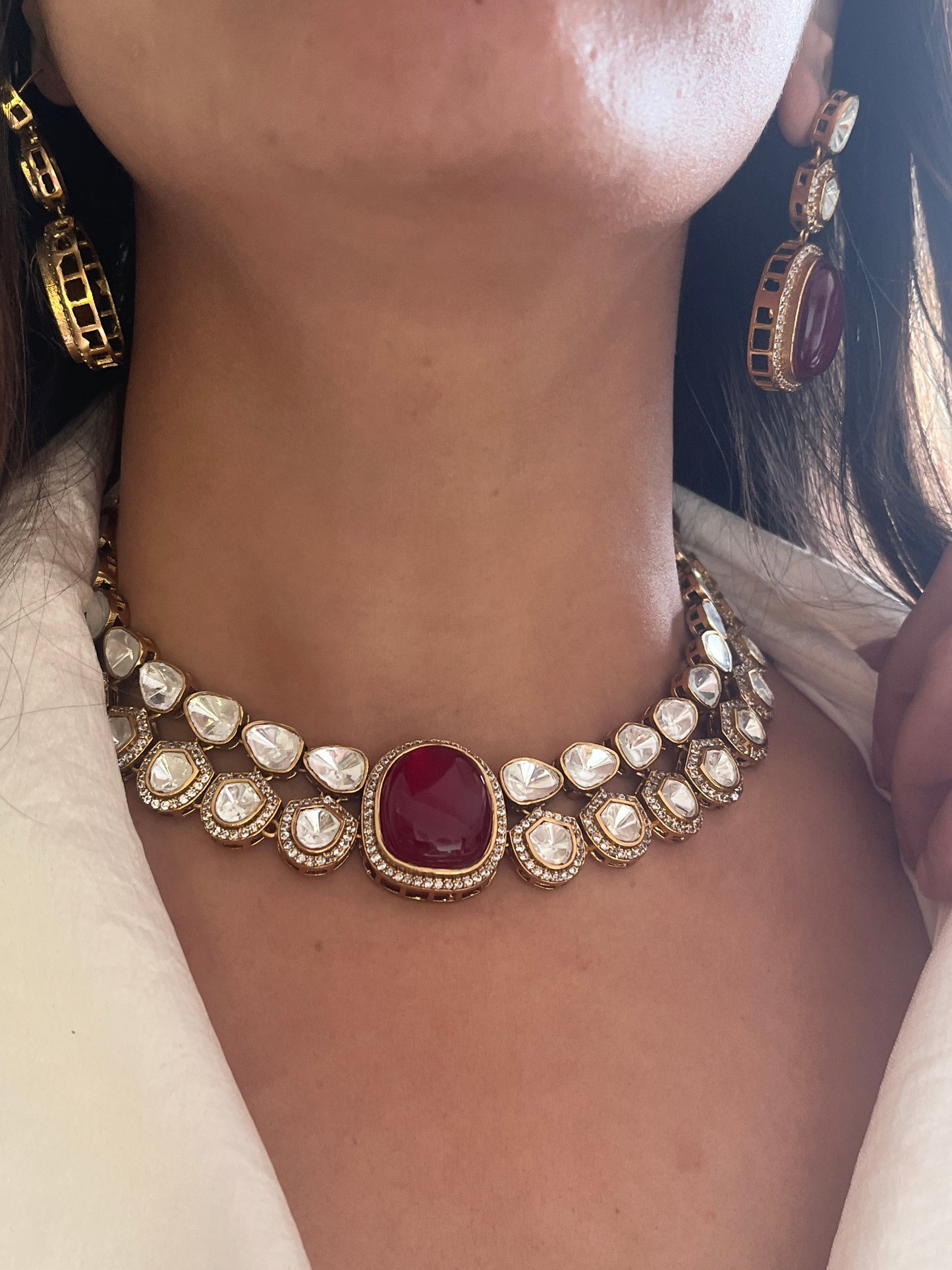Ruby polki collar necklace