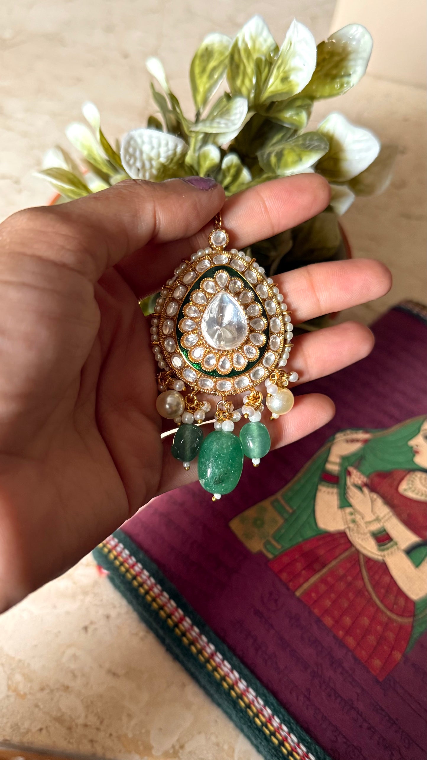 Emerald Meenakari polki maangtika