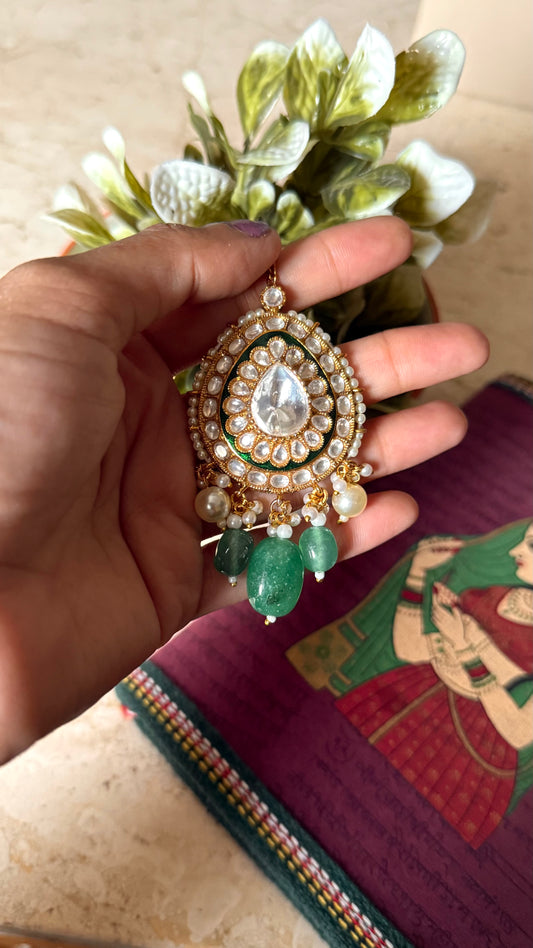 Emerald Meenakari polki maangtika