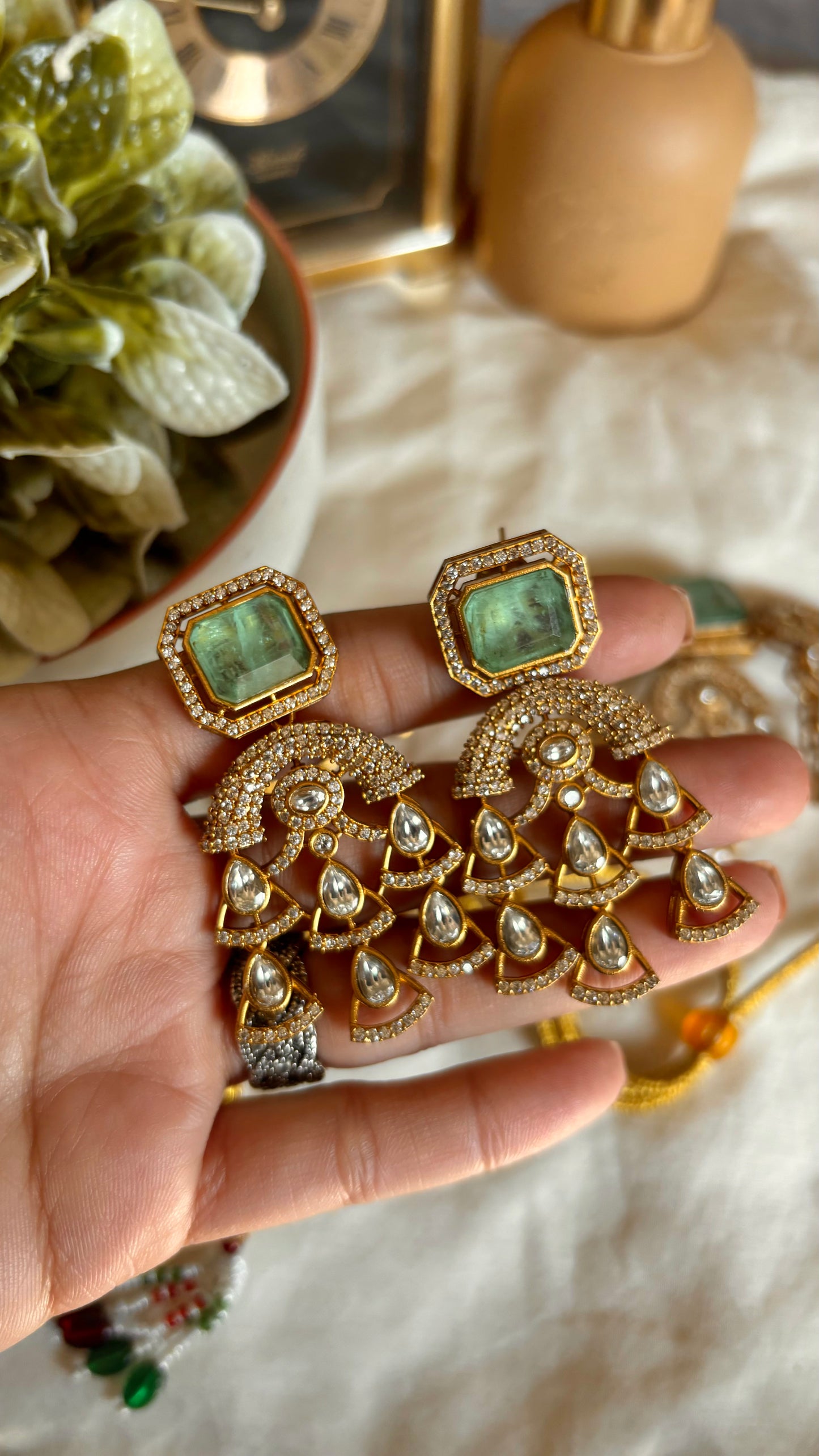 Noor Mint ruby designer polki choker necklace with earrings