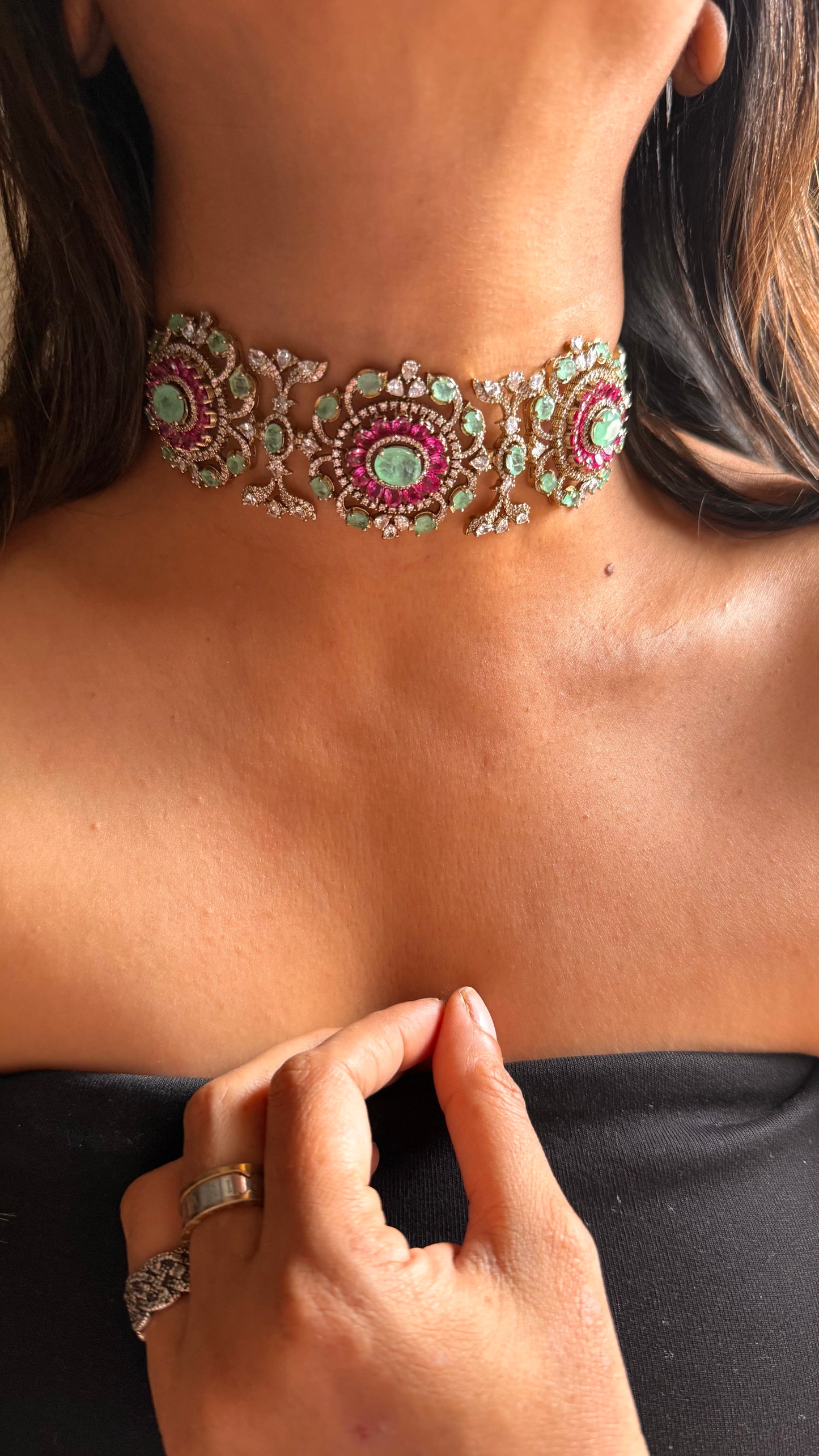 Rani pink with mint doublets cocktail choker Necklace