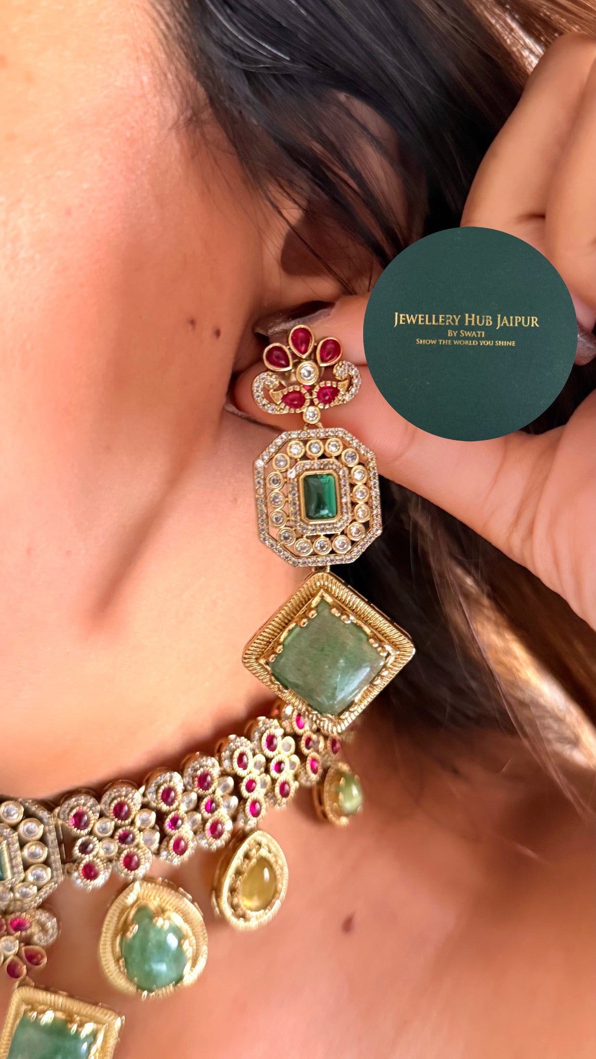 Vanya Mint doublet and rani pink moissanite choker set