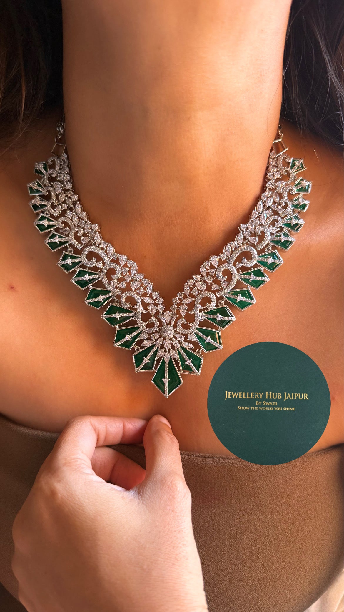 Emerald doublet & cz diamond designer cocktail collar set