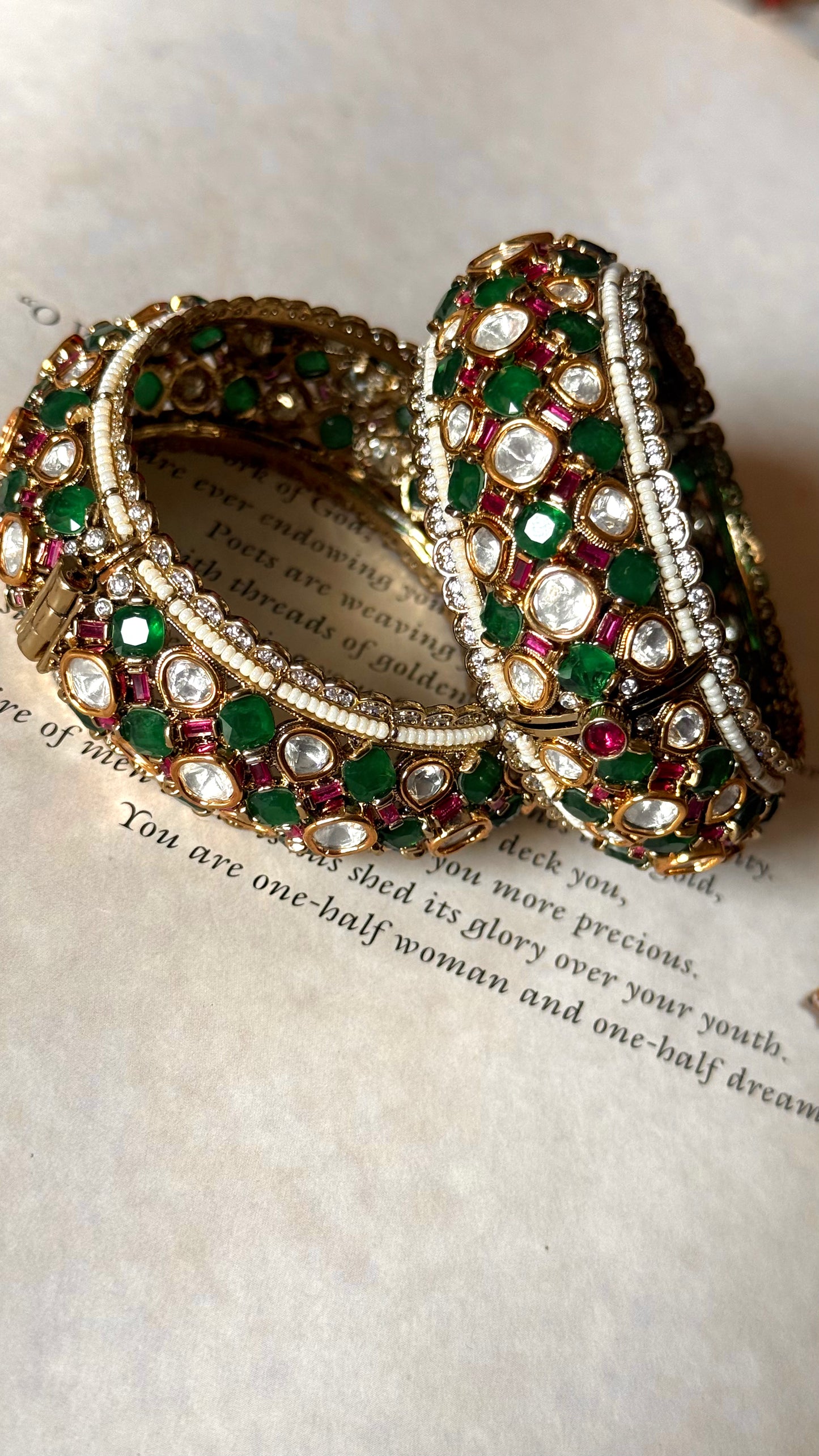Emerald doublet real Moissanite bangles