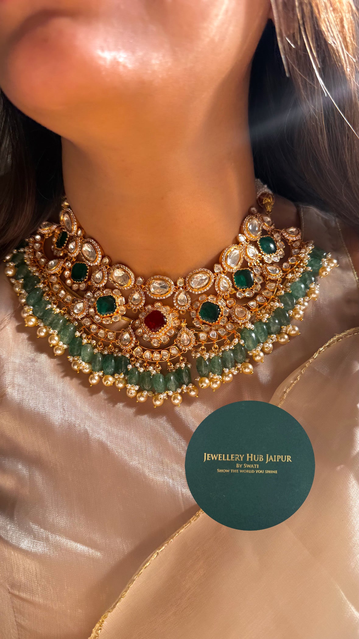 Emerald Ruby real moissanite statement necklace