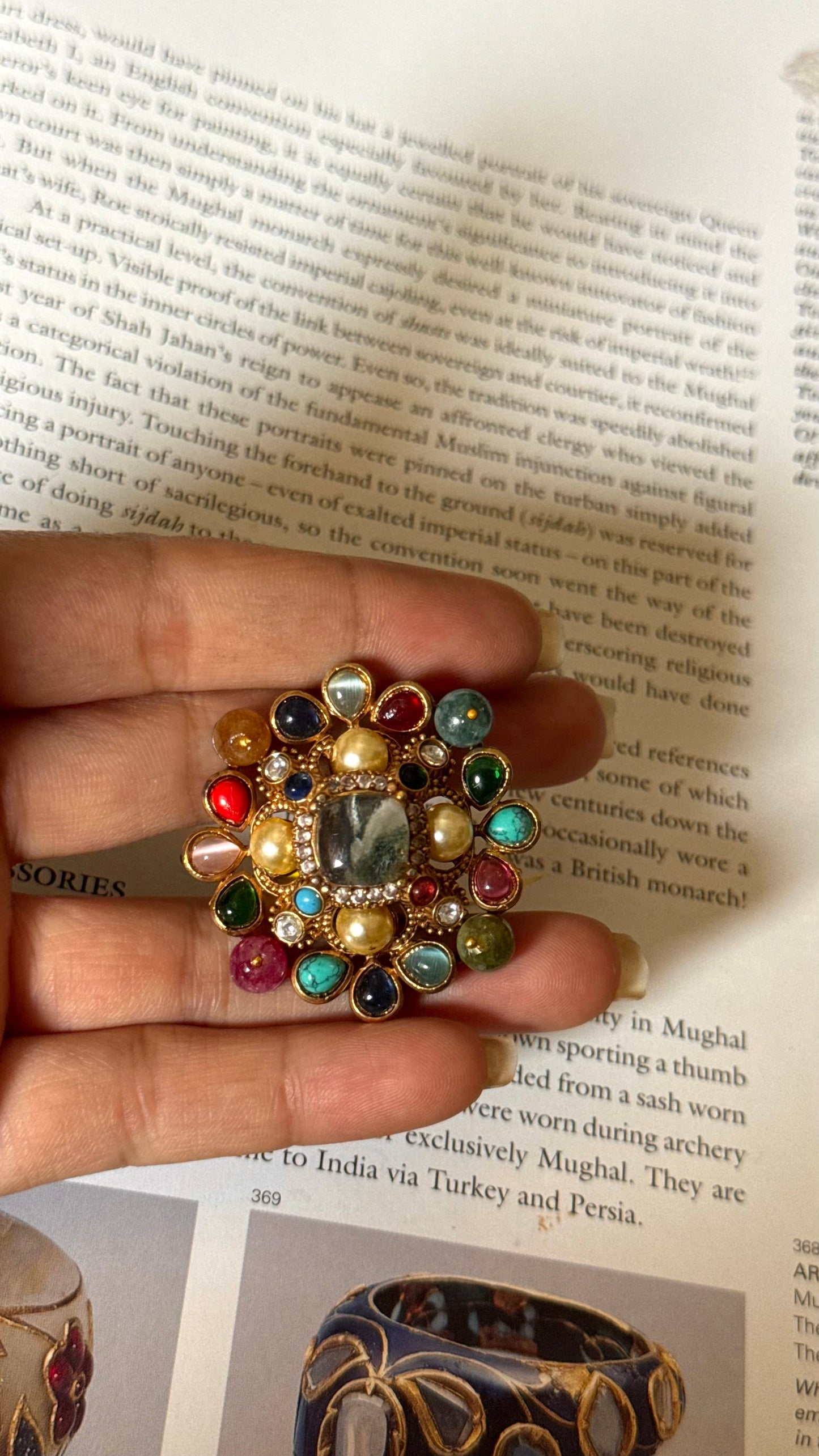Sabyasachi inspired with multicoloured granite adjustable ring