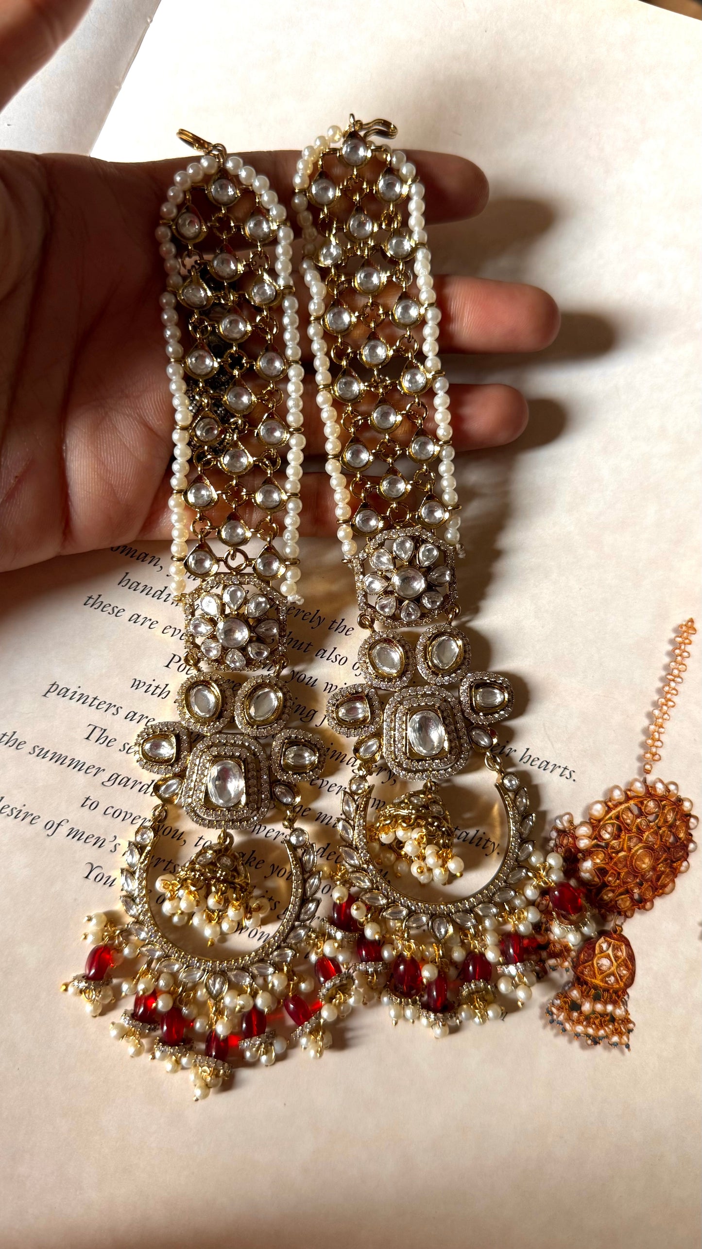 Ruby Mughal polki earring with  Kaanchain