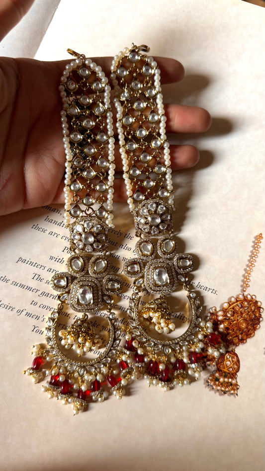 Ruby Mughal polki earring with  Kaanchain