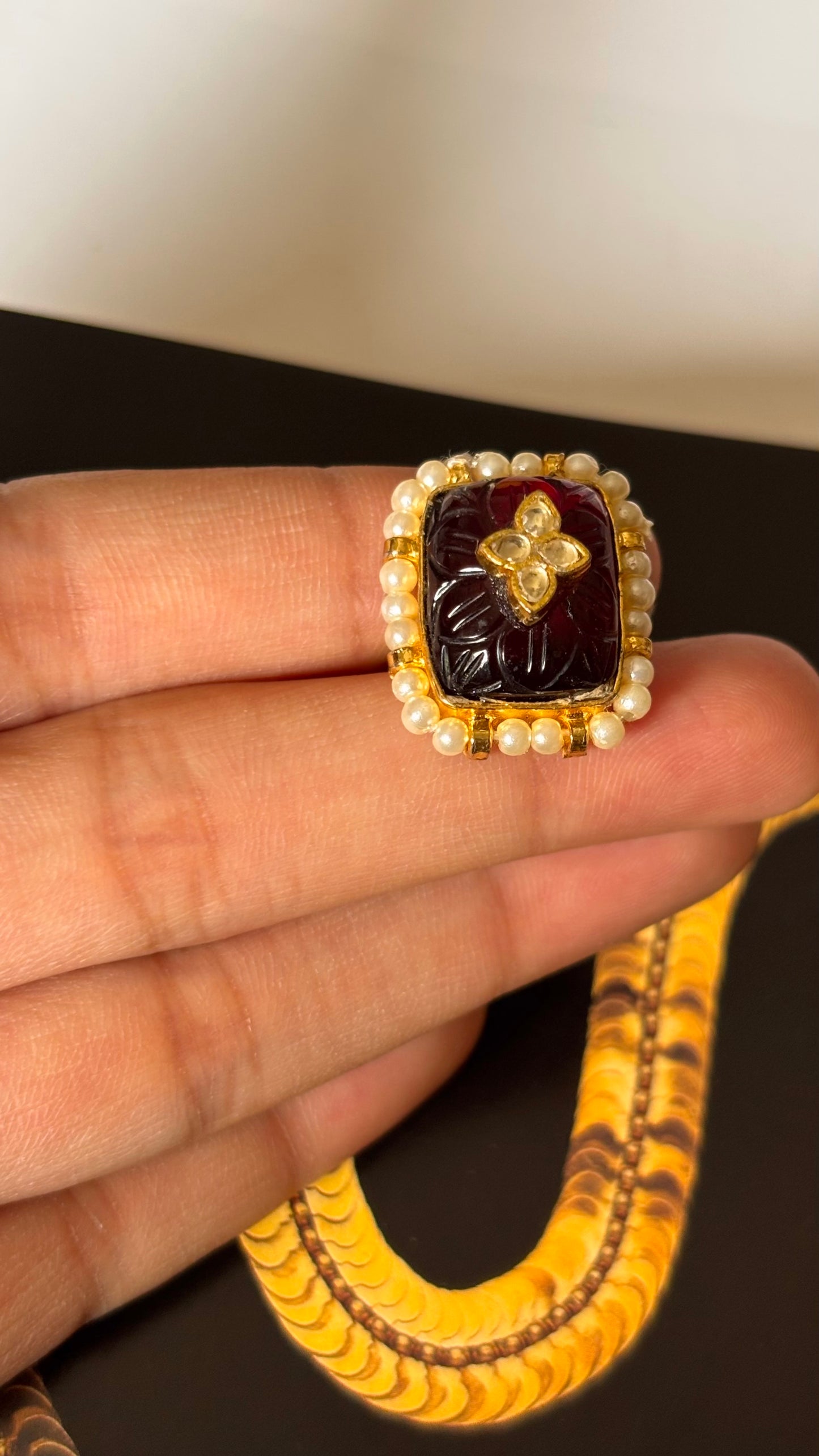 Ruby gem carving adjustable Ring