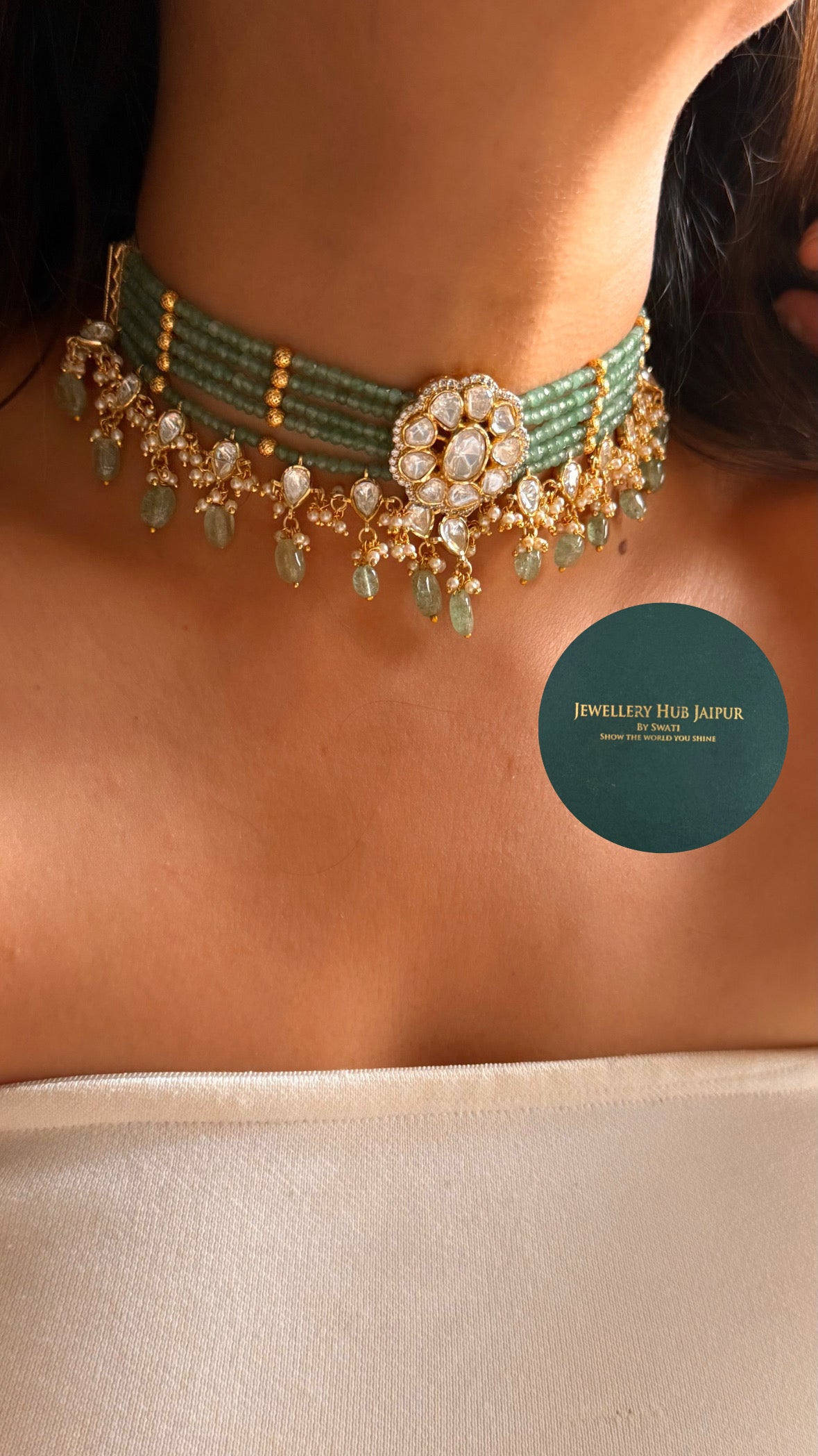 Real moissanite mint designer choker necklace set