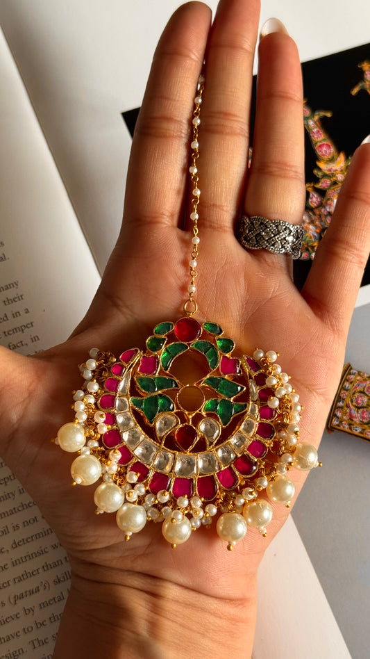 Emerald & rani pink heritage maangtika