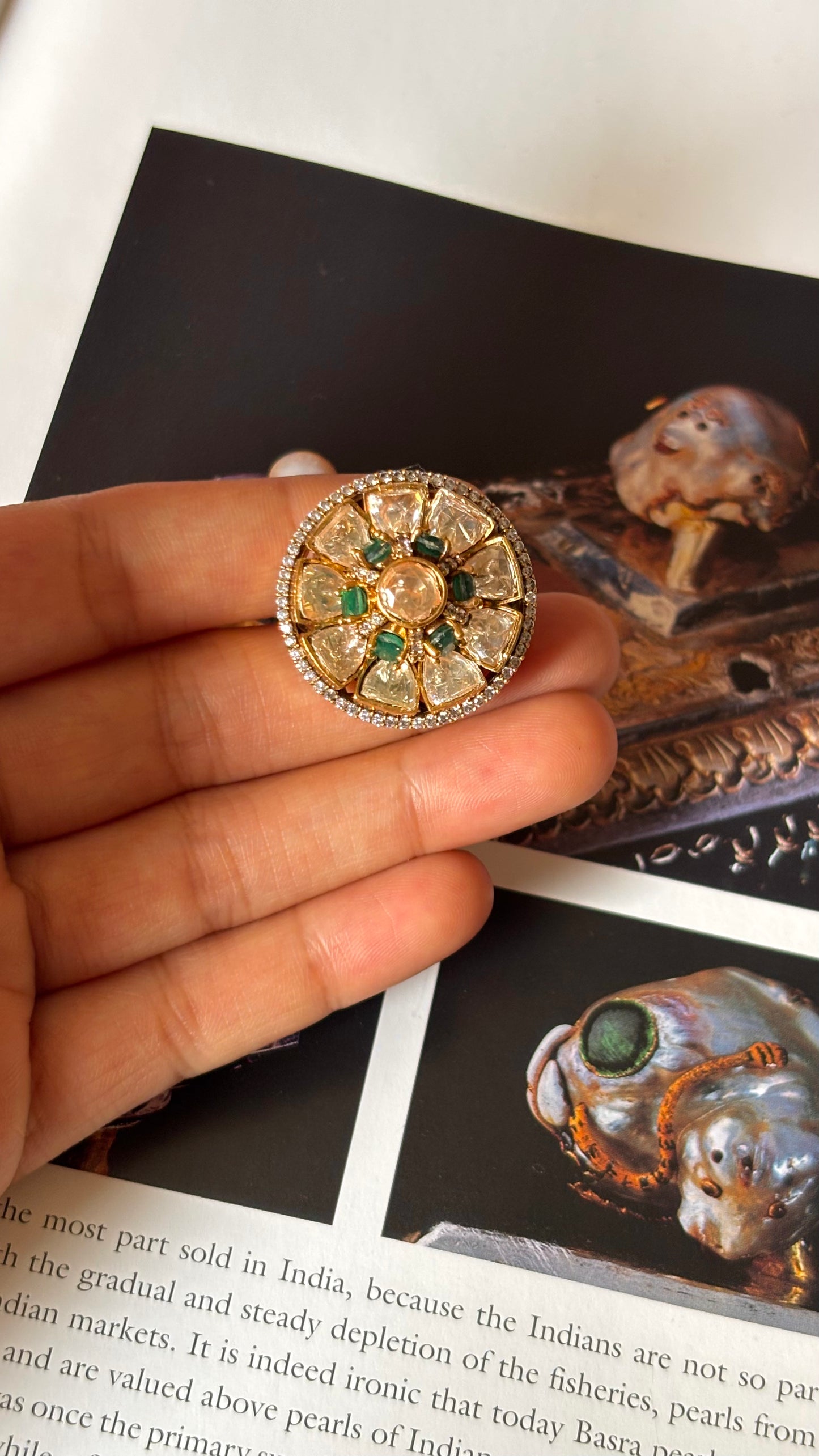 Emerald flroal diamond ring